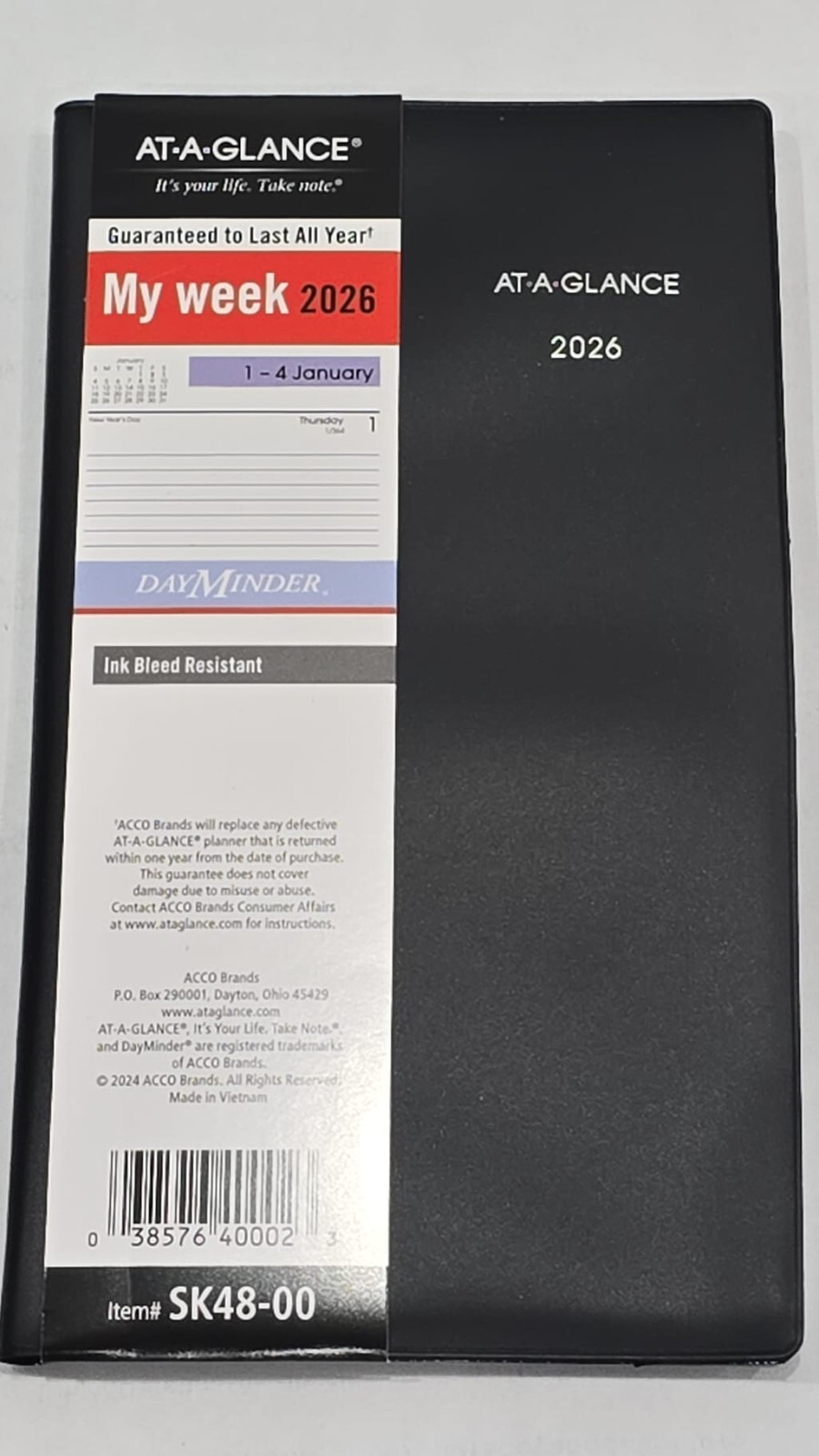 AT-A-GLANCE DayMinder 2026 Weekly Planner Black Pocket 3 1/2 x 6 SK480026
