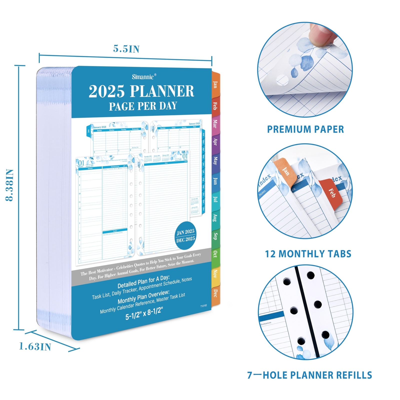 Planner Refills 2025 – Jan.2025 – Dec.2025, Two Pages Per Day Daily ᦀ