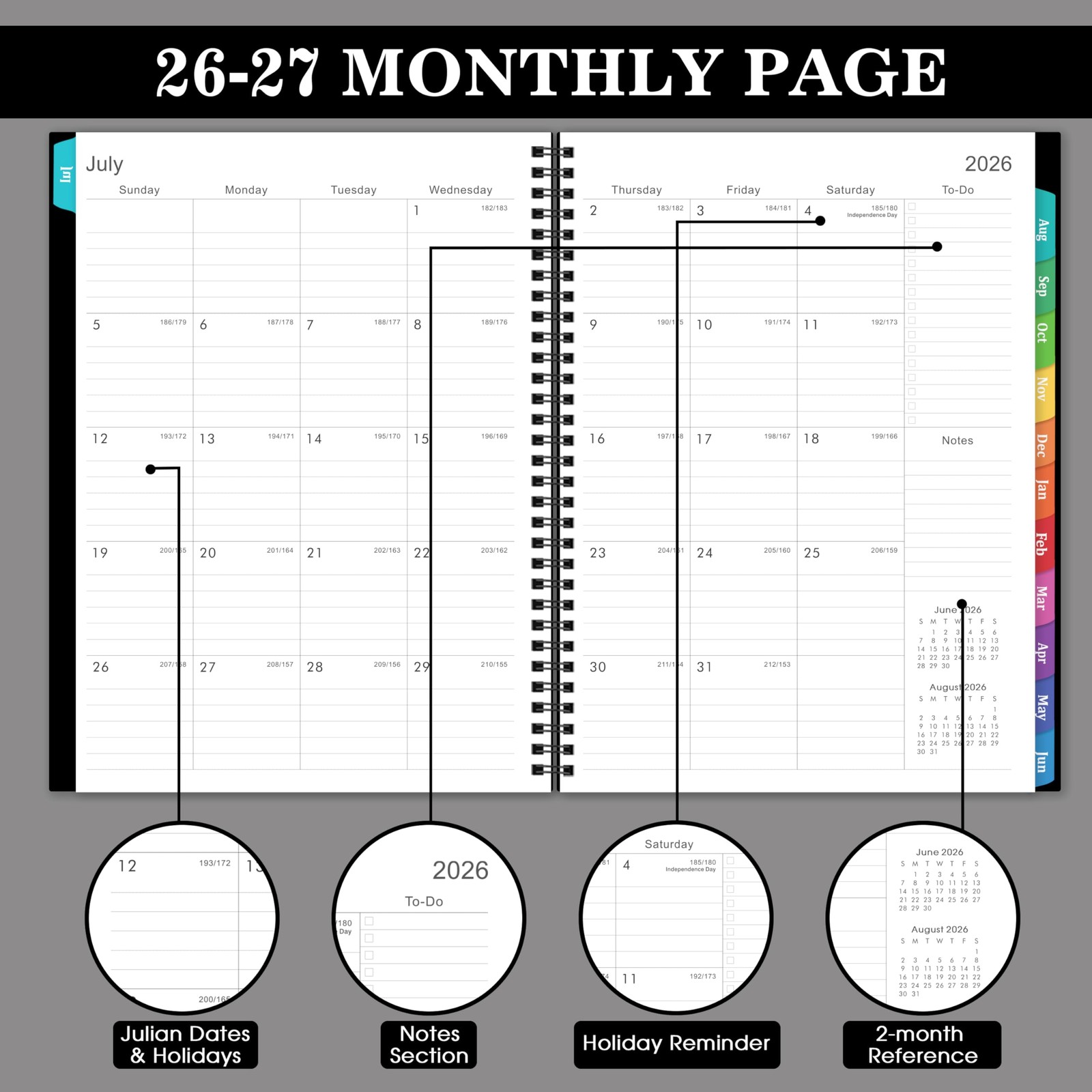 Planner 2026-2027 – Jul 2026 – Jun 2027, 9″ x 11″ Academic Black –