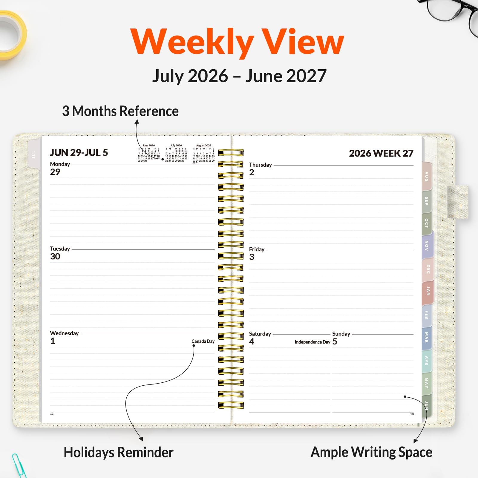 SUNEE 2026-2027 Weekly & Monthly Planner 6.4″x8.5″ – 12 6.4″x8.5″, Beige