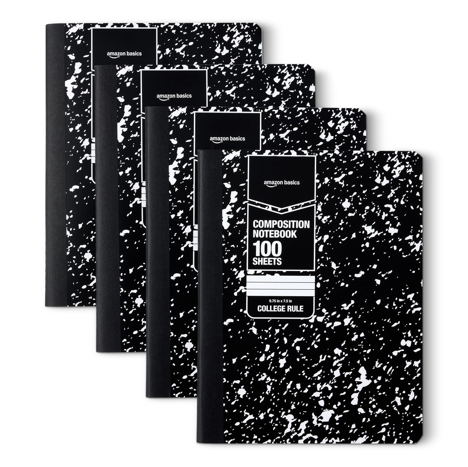 Amazon Basics Composition Notebook, College Ruled,4-pack, Marble Black