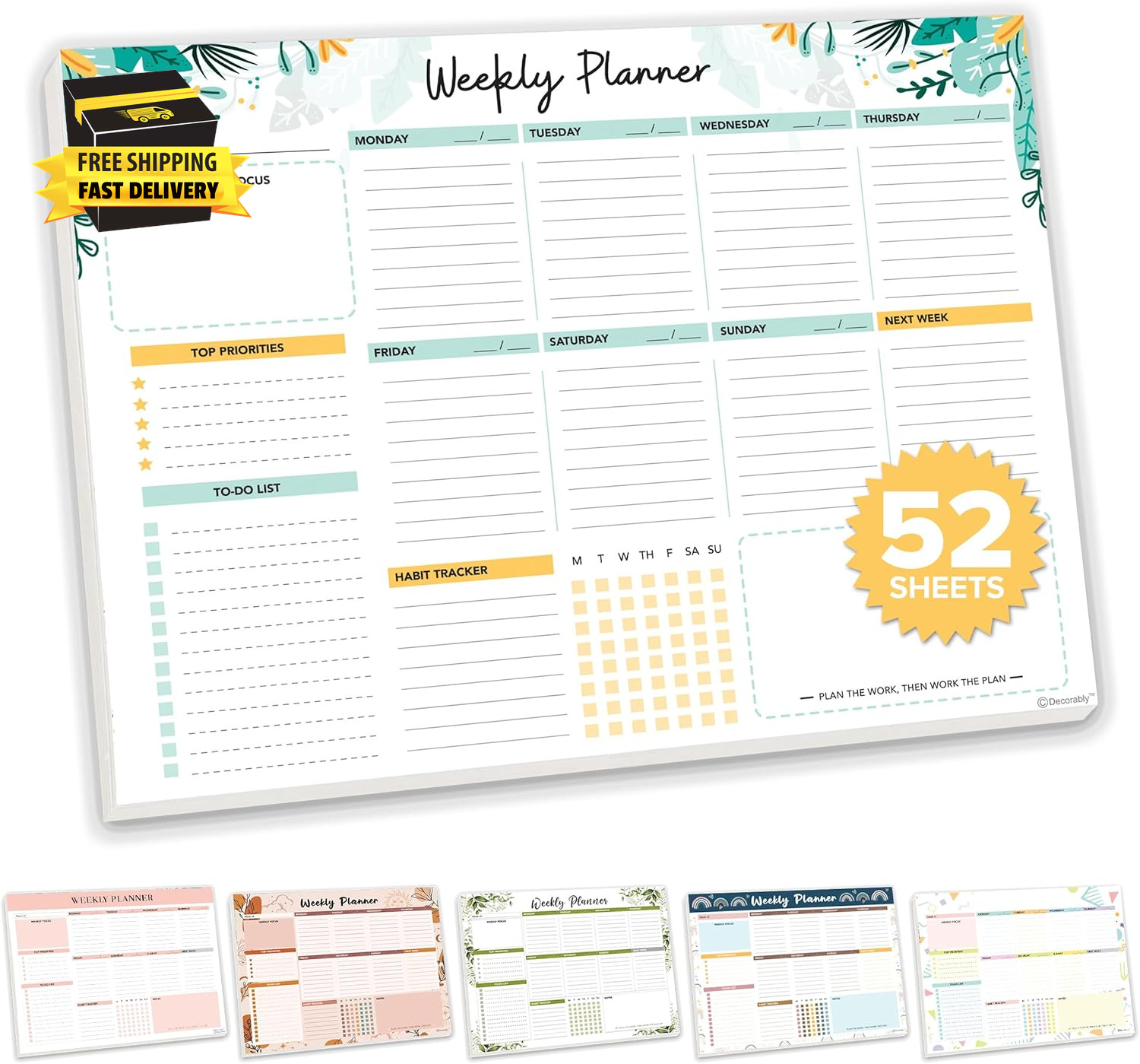 52 Sheets Mint Green Undated Weekly Planner Notepad Large – 6.5X10In Spring-Boun