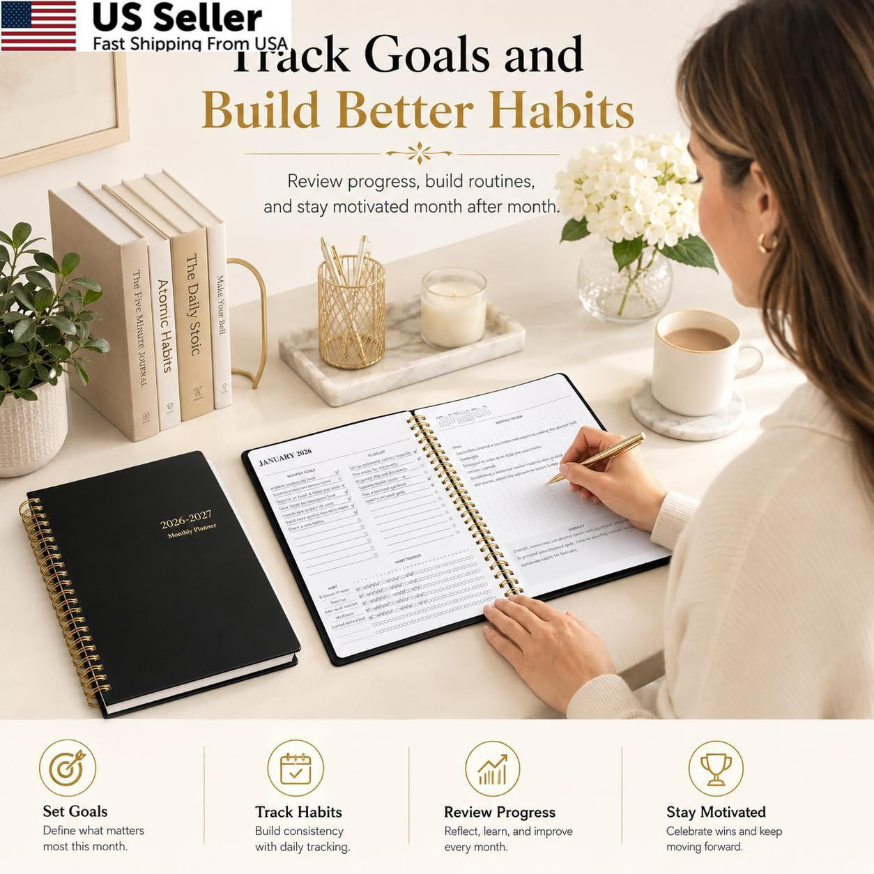 Monthly Planner 2026-2027, Jan 2026 – Dec 2027, 2 2026 – Black