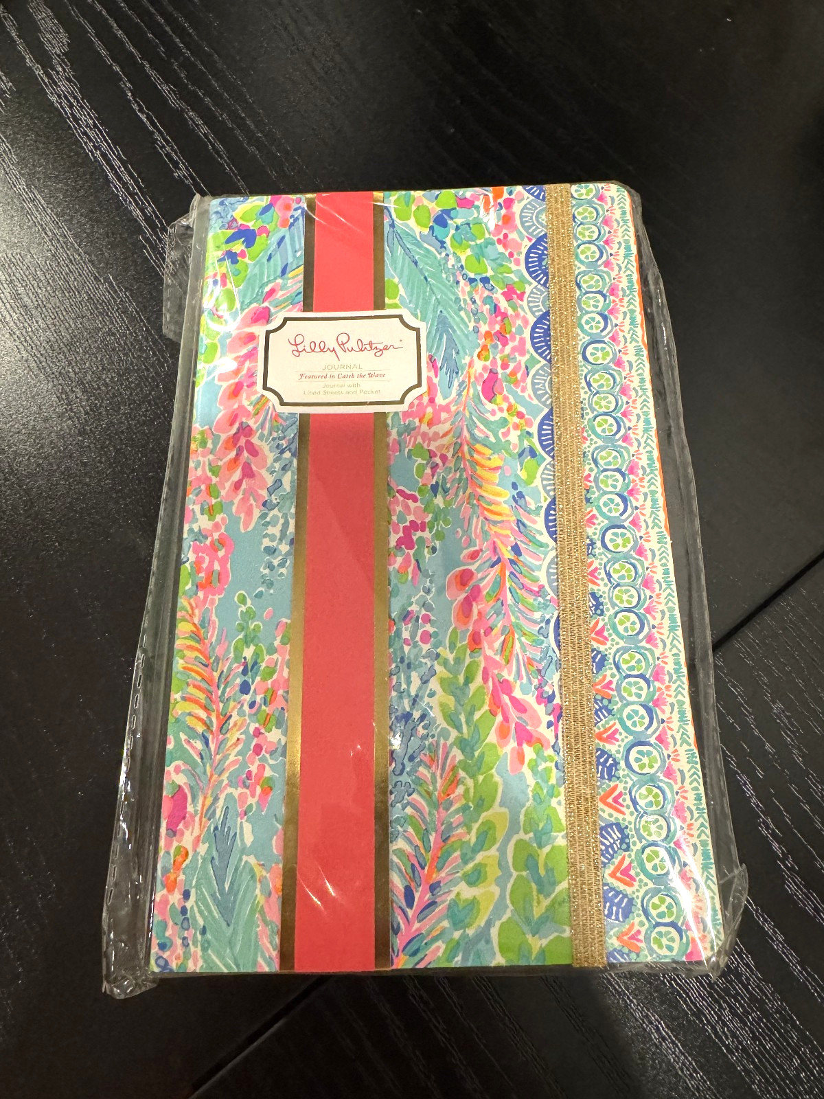 Lilly Pulitzer Journal Lined Sheets w/Gold-Tone Elastic Closure Catch The Wave