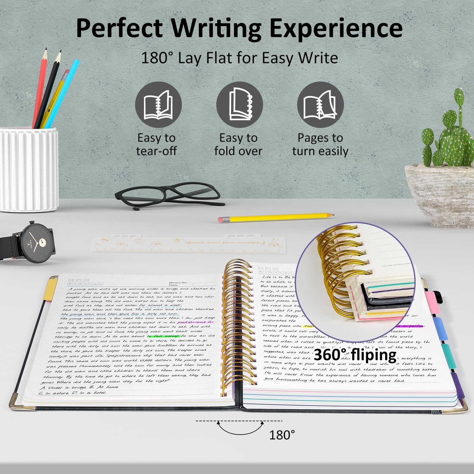 Hardcover Spiral Notebook Journal with Removable PVC Dividers – 8” x 10” La…
