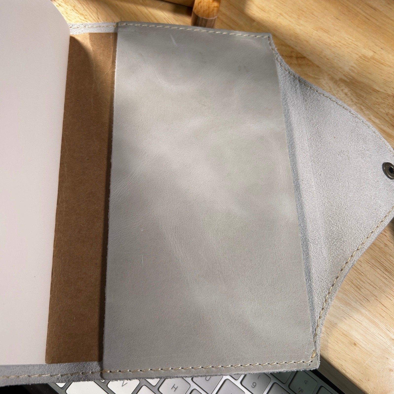 Portland Leather Goods Grey Leather Envelope Notebook Cover A6 Pocket Snap Case