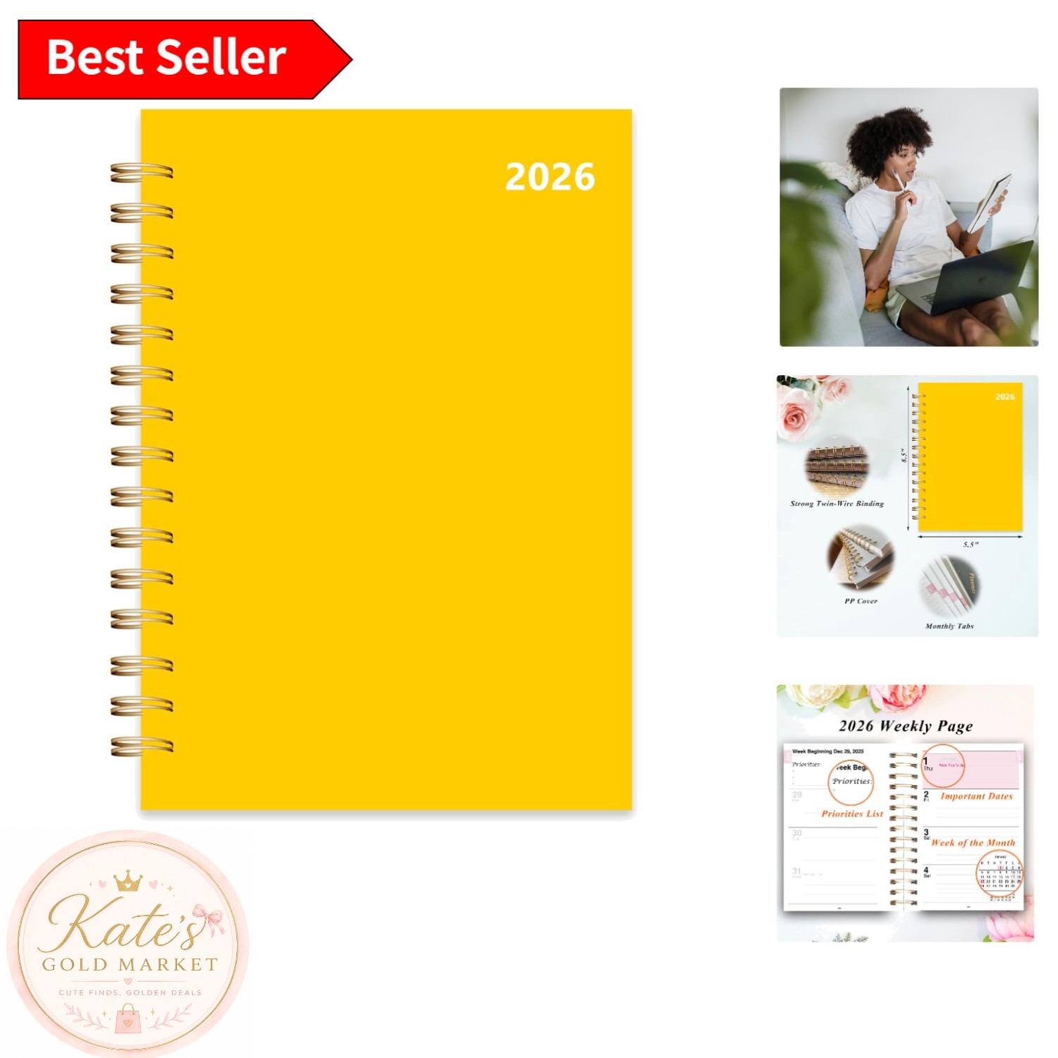 Elegant 2026 Daily, Weekly & Monthly Planner – Perfect for Students & Teachers