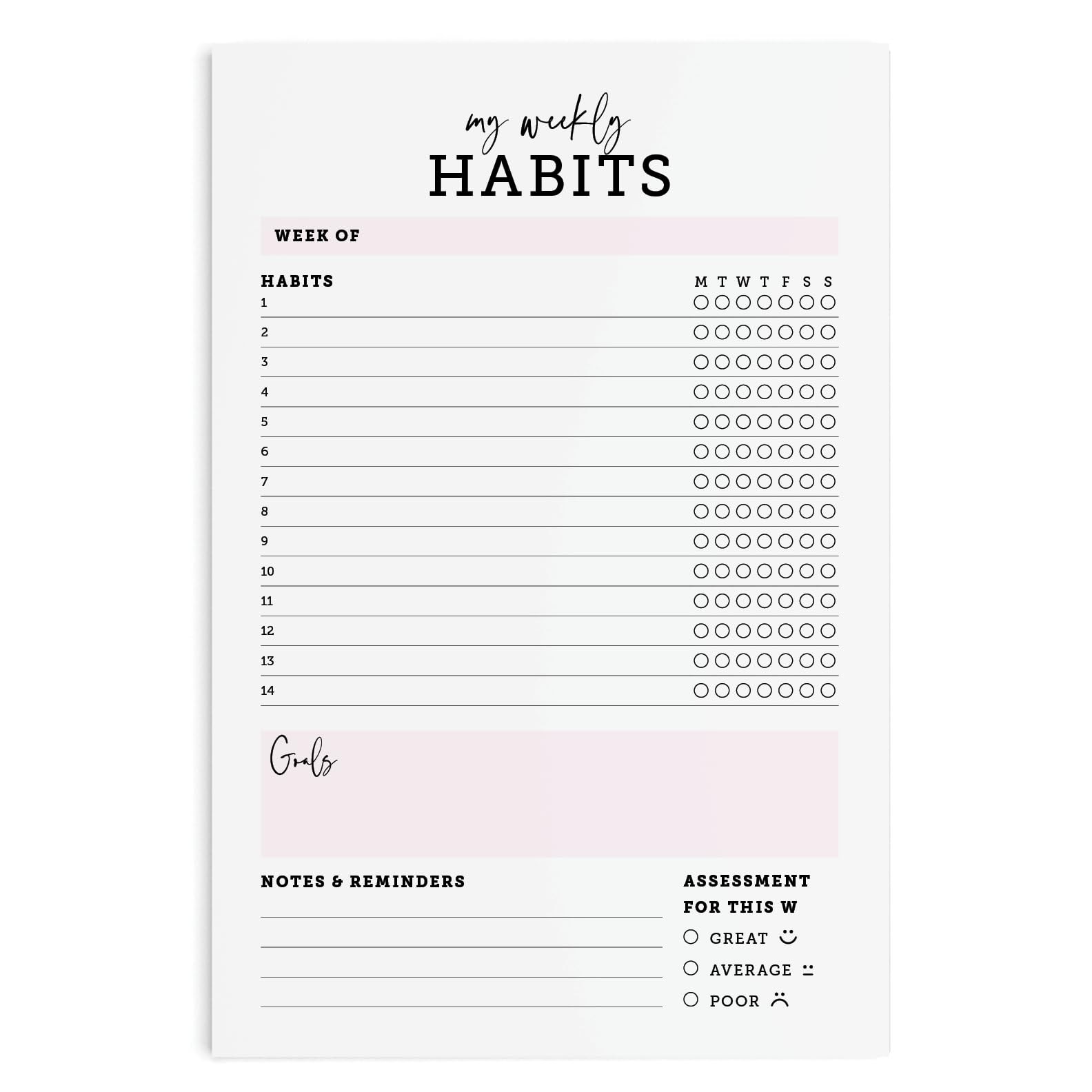 CARDAMONOLY Habit Tracker Notepad 6 inches X 9 inches, My Weekly Habits 6 x 9