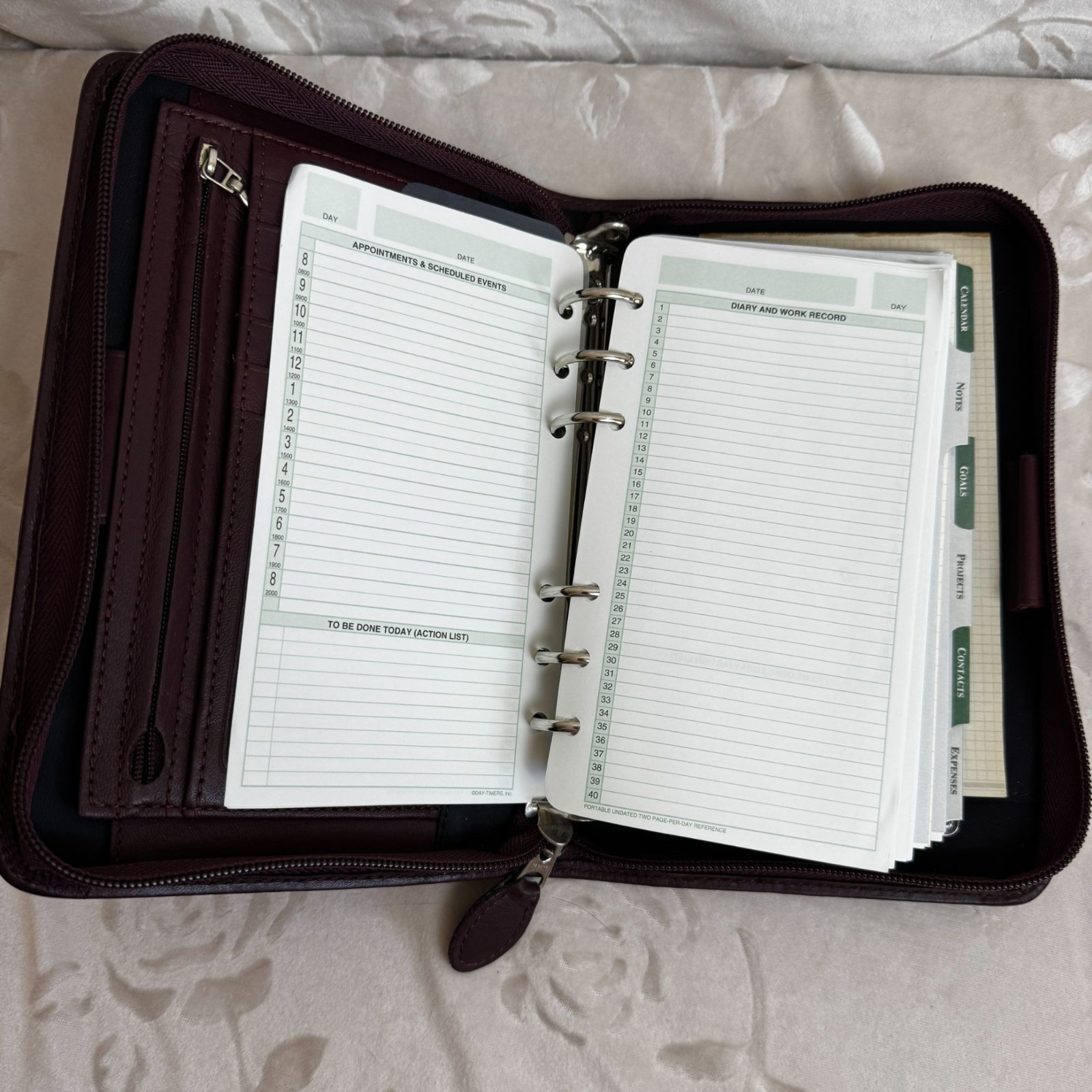 Vintage 1994 Day-Timer Leather Zip Planner Organizer With Inserts 6-Ring Binder