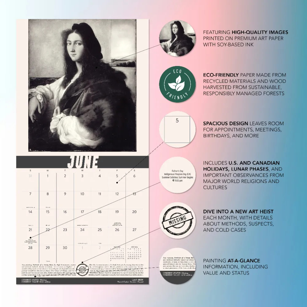 Stolen Art Calendar 2026 | 12″ x 24″ 12 Month Calendar | Marble City Press