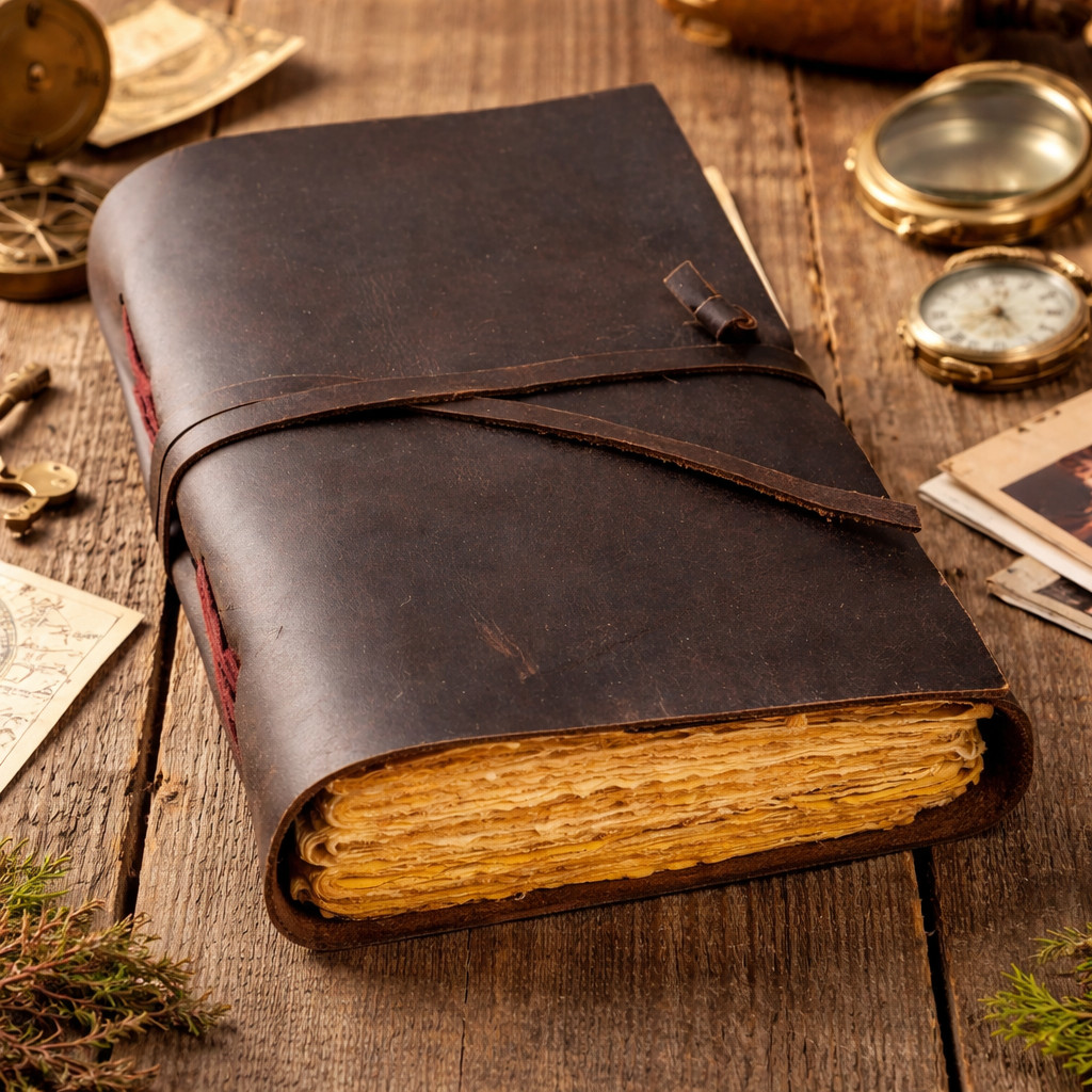 Large Handmade Leather Journal – Buff Sketchbook | 200 Deckle Edge Pages