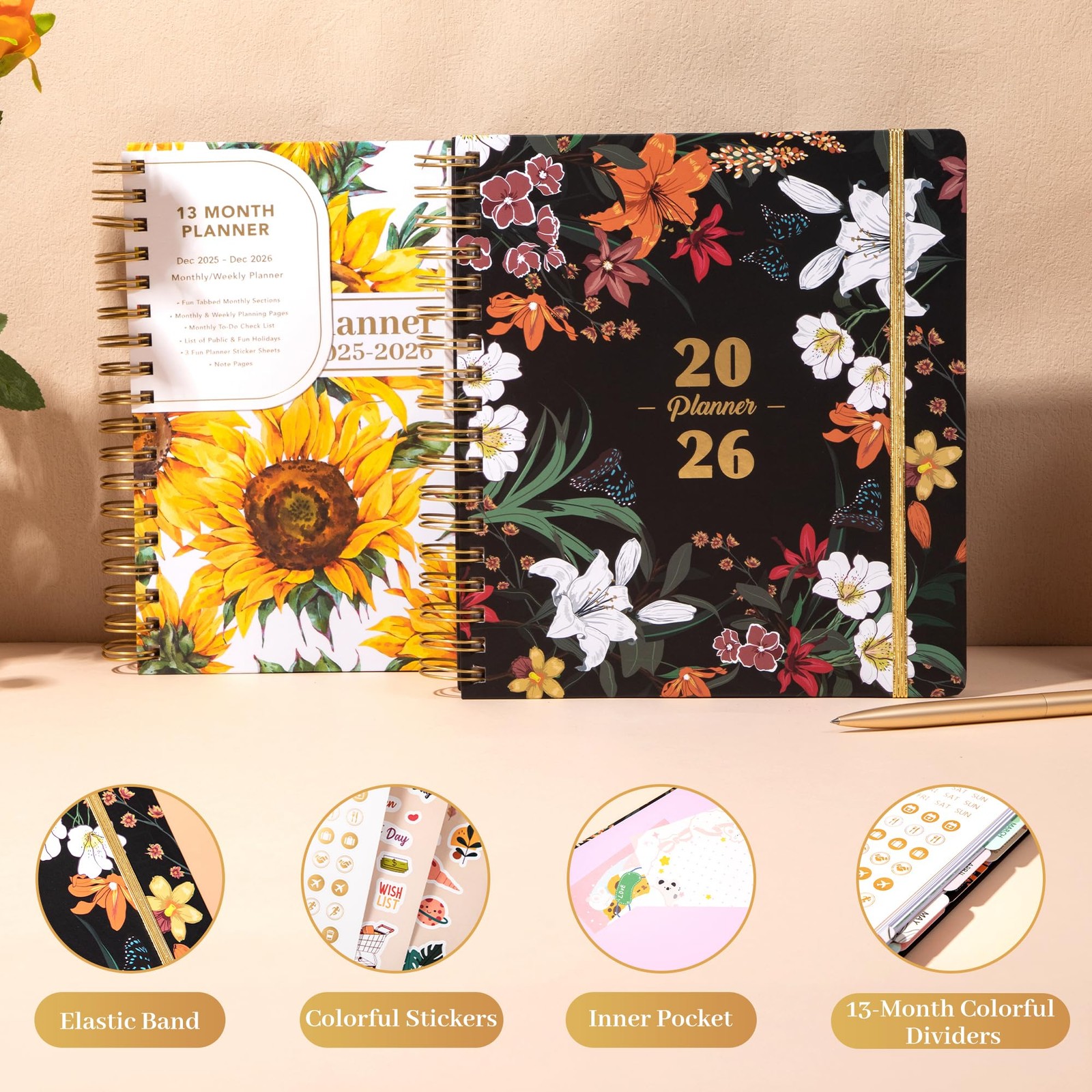 2026 Planner Weekly and Monthly from Dec 2025 to Dec 2026 Hardcover Spiral Bo…