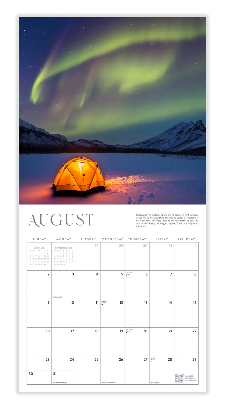 Northern Lights Calendar 2026 | 12″ x 24″ 12 Month Calendar | Marble City Press