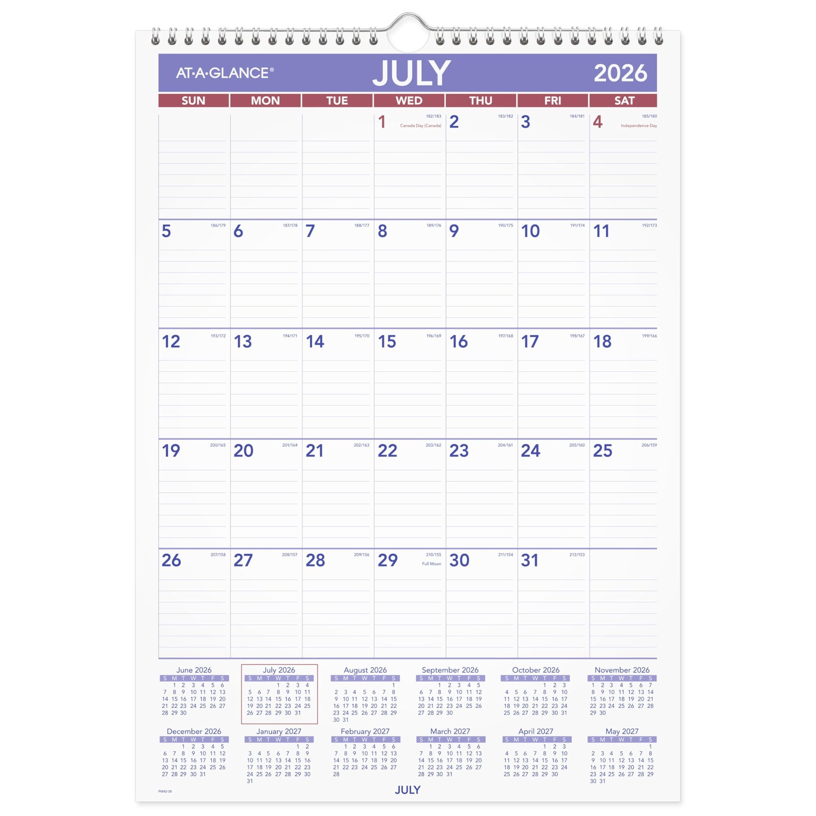 AT-A-GLANCE Wall Calendar 2026-2027 Planner, Academic 12″W x 17″H, White