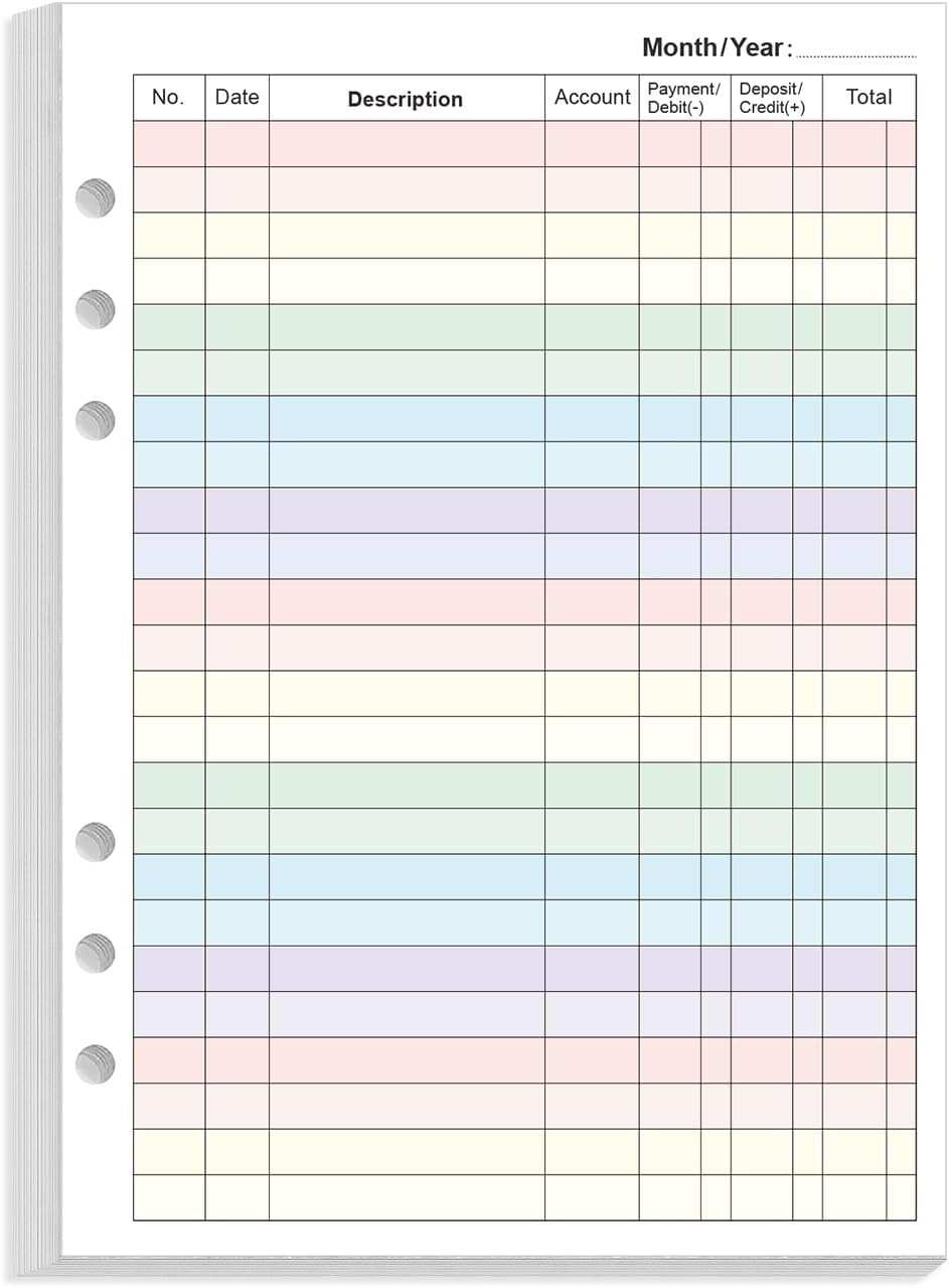 Accounting Ledger Book Refill for A5 Binder – 6-Hole Punched, Ledger Book Colorf