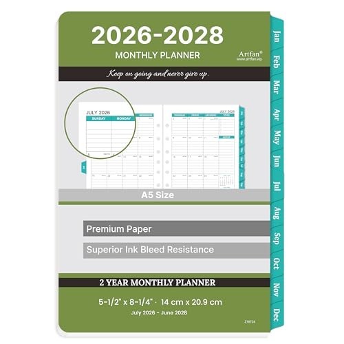 2026-2028 Monthly Planner Refill – Planner Inserts with 7-Hole Punched, 5-1/2″ X
