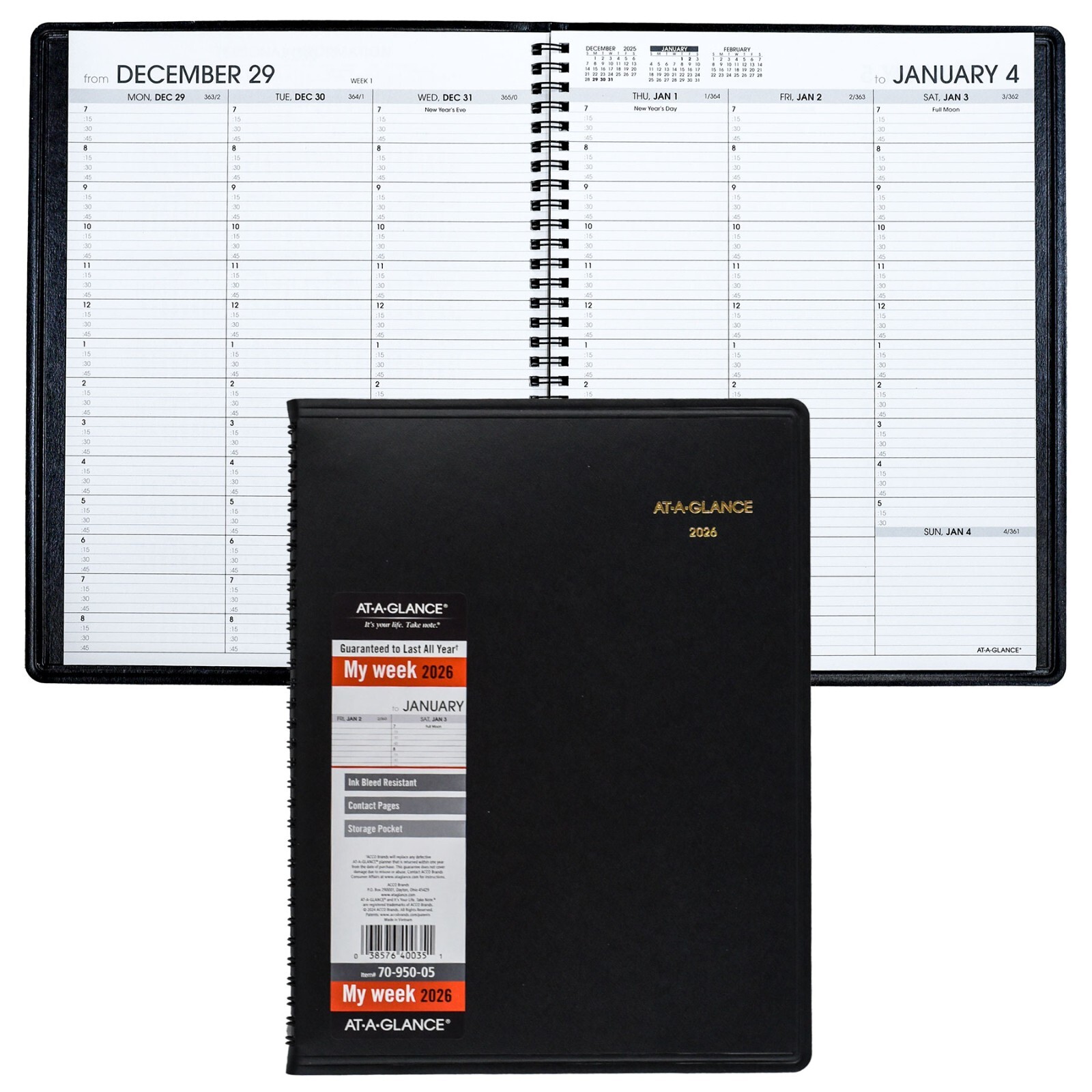 2026 At-A-Glance 70-950-05 Weekly Appointment Book, 8-1/4 x 11″, Black Cover