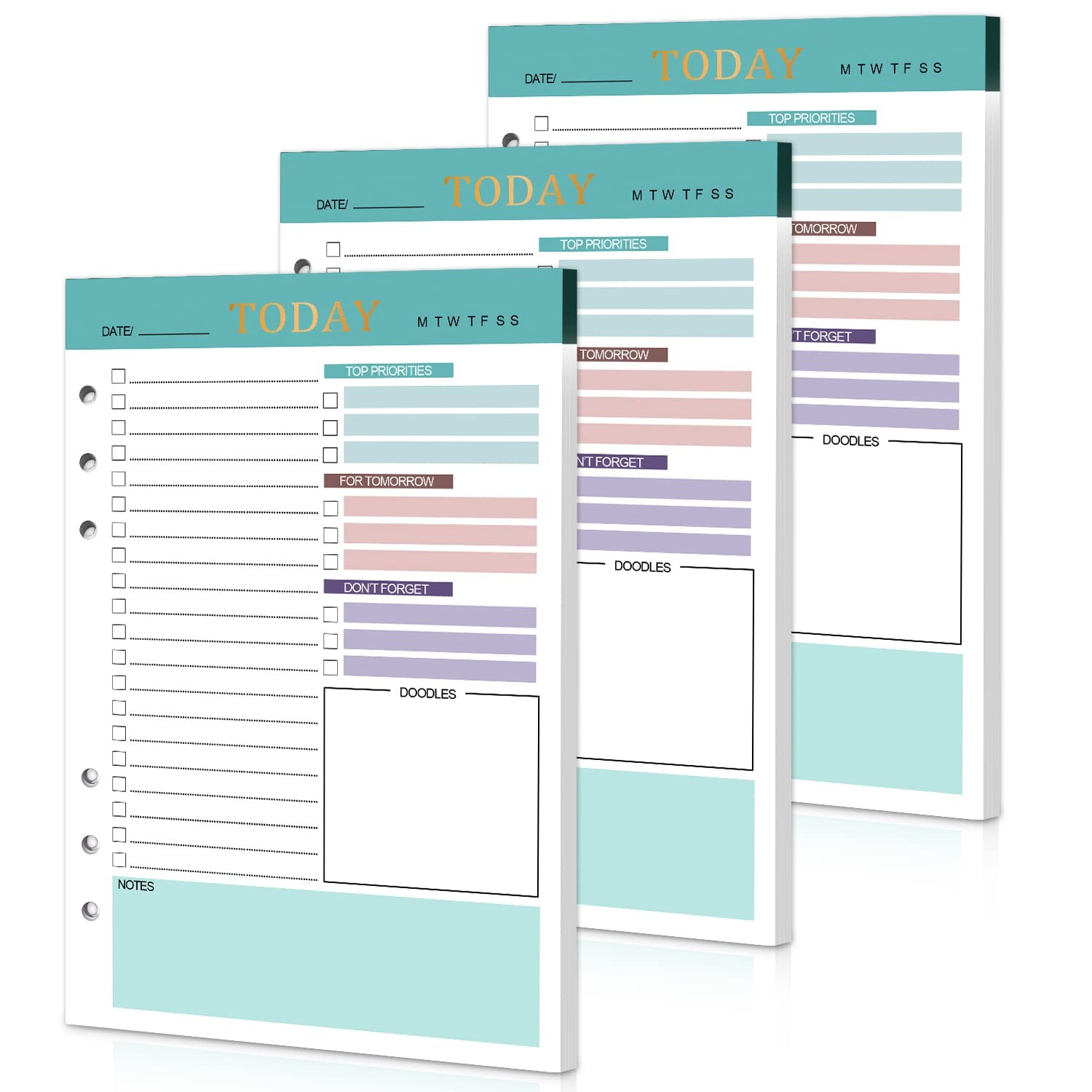 A5 Refill Paper Planner Inserts, 3 Pack 6 Holes Loose Leaf A5, Green