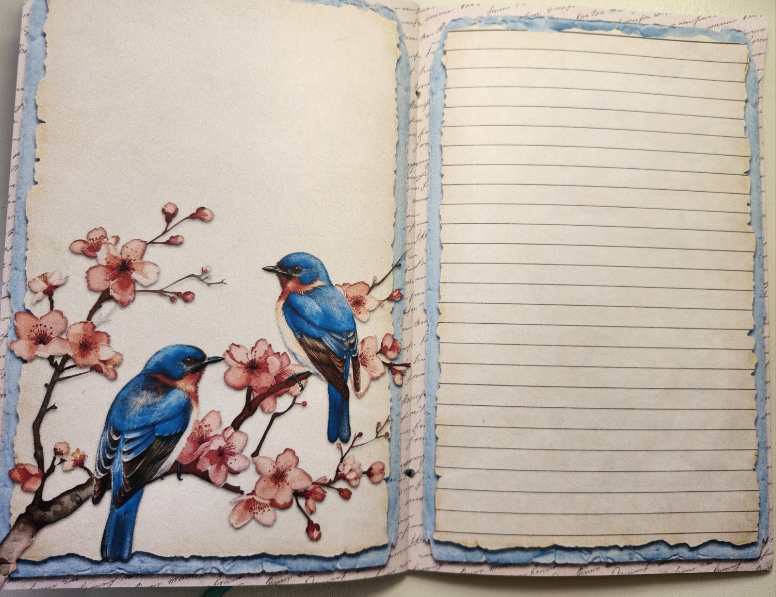 Junk Journal Blank Booklet “CHERRY BLOSSOM” HANDMADE Florals LG 5.5″x8.5″ 40pgs