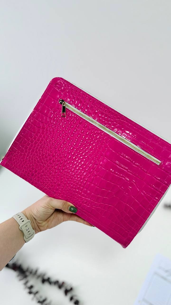 Italian Leather A4 Portfolio. Pink A4 planner Zippered Binder.