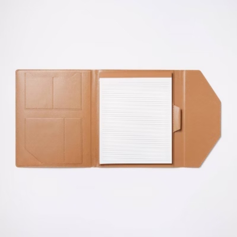 Brown Padfolio with Pockets &80 Page Lined Notepad Soft Cover Recycled Polyester