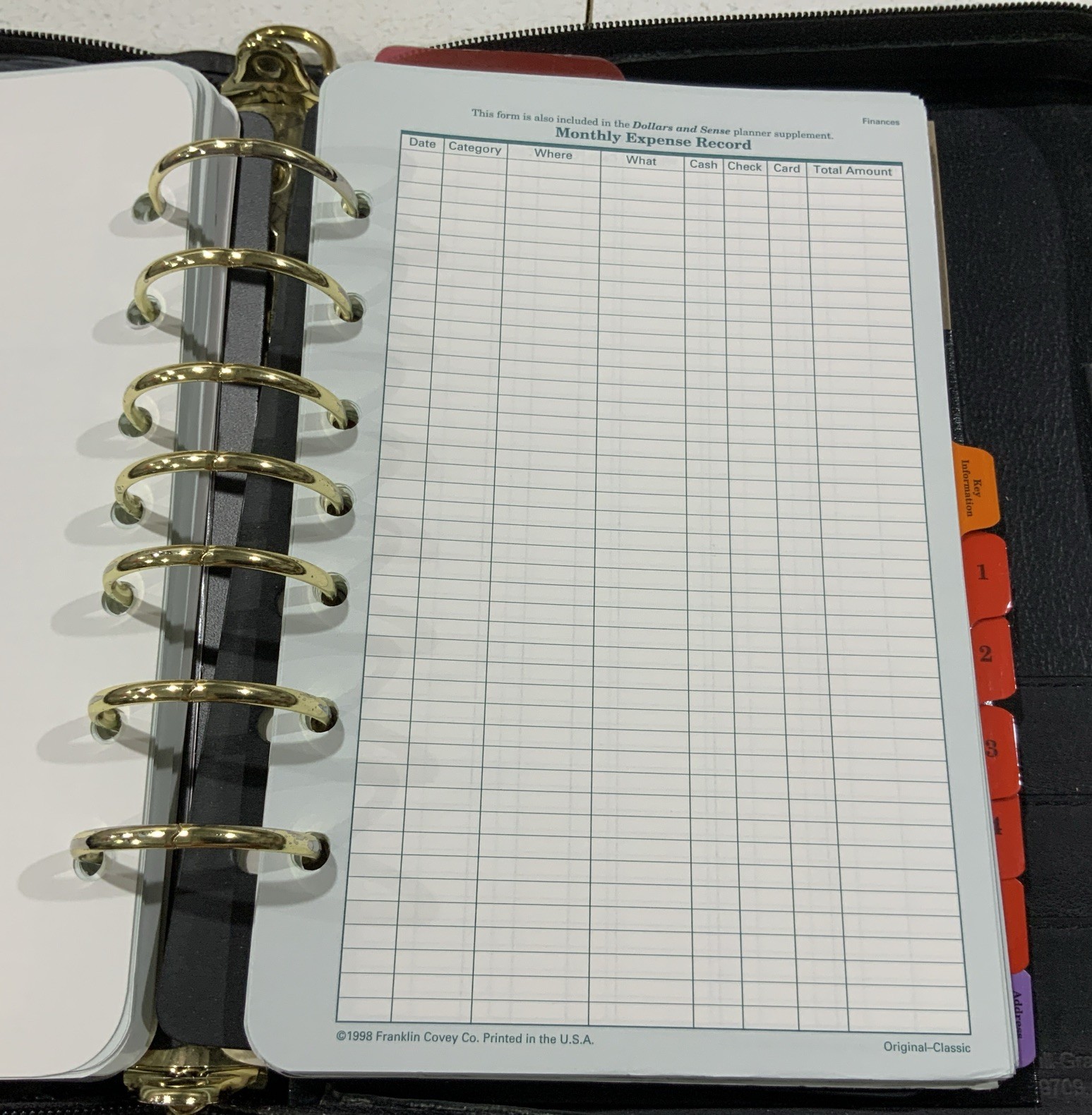 Franklin Covey Classic 7 Ring Planner Binder Black Leather 11 X 8 Zip Around