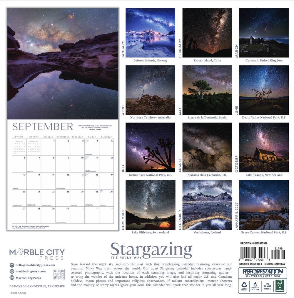 Stargazing Calendar 2026 | The Milky Way | Marble City Press