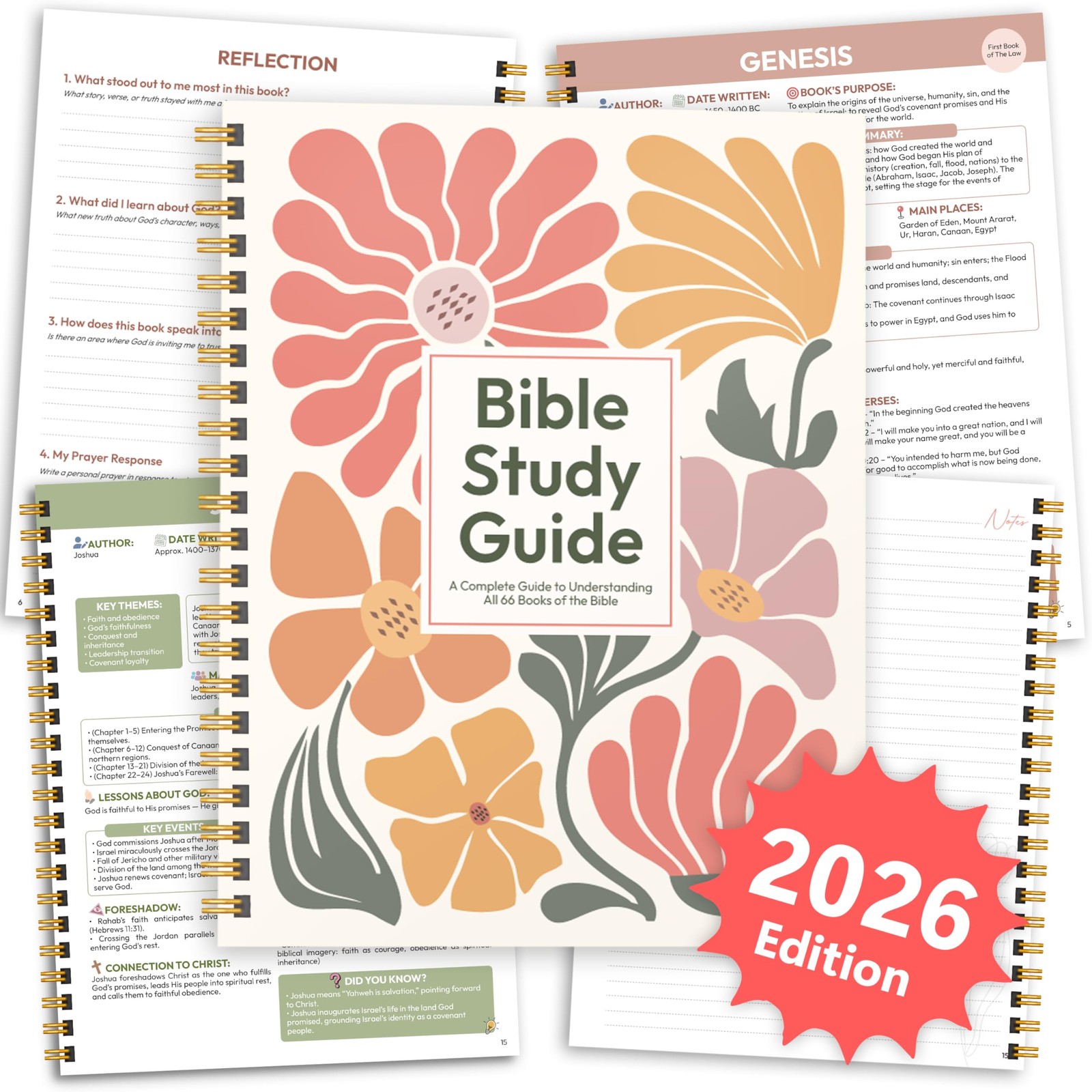 Floral Bible Study Guide for Women, Spiral Journaling Bible, A4,