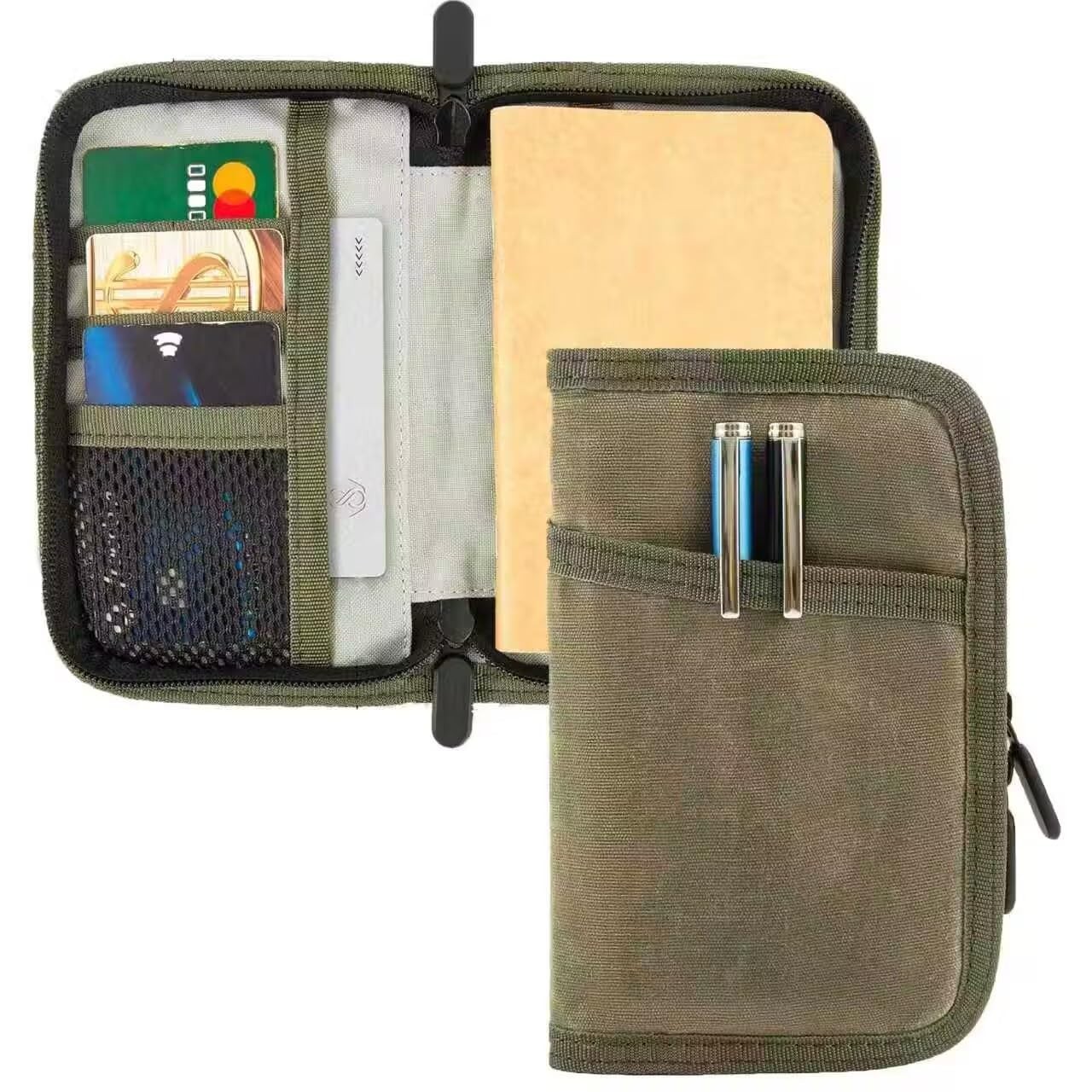 Water Resistant Pocket Notebook Cover with Zipper & Pen Holder – 3.5×5.5 EDC Jou