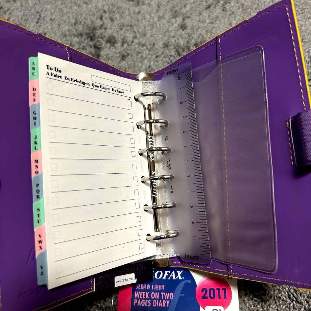 Filofax Pocket Organizer 2010 Limited Color Yellow Heart Pattern Purple