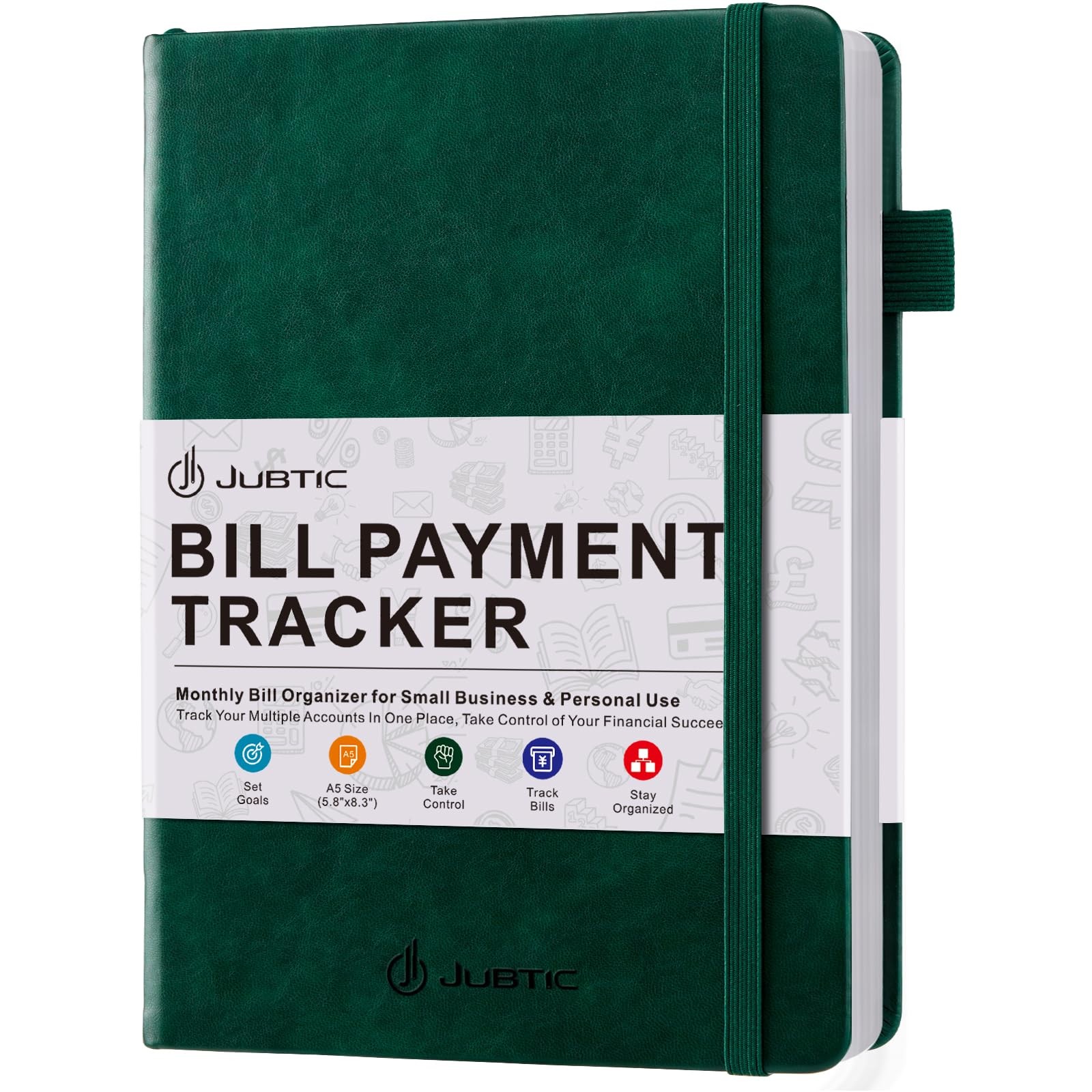 JUBTIC Bill Tracker Notebook, Payment Medium (5.8 x8.3 Inch), Dark Green