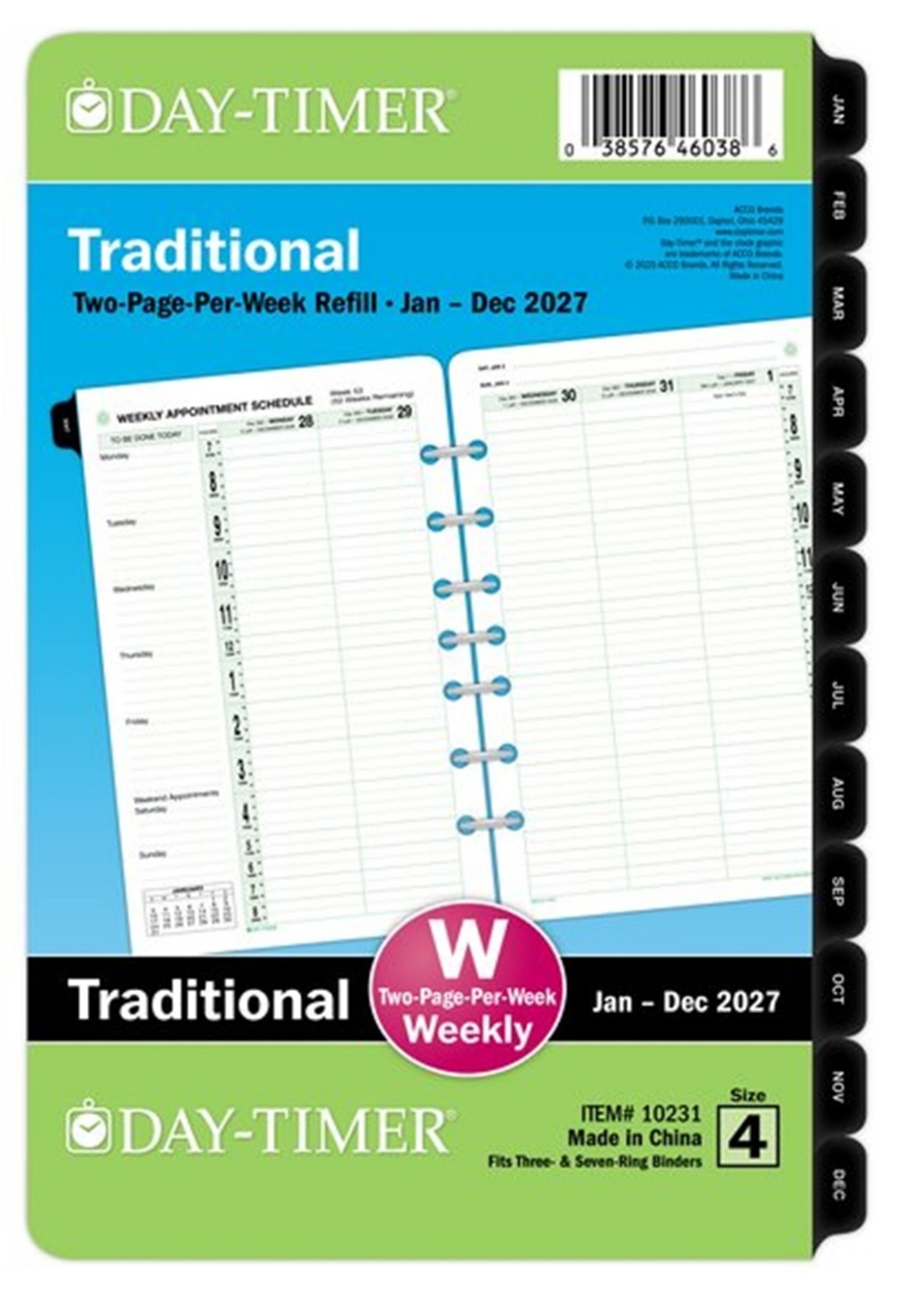 Day-Timer Jan-Dec 2027 2-Pg/Wk Vertical Column Planner Refill Desk Size 5.5 x8.5
