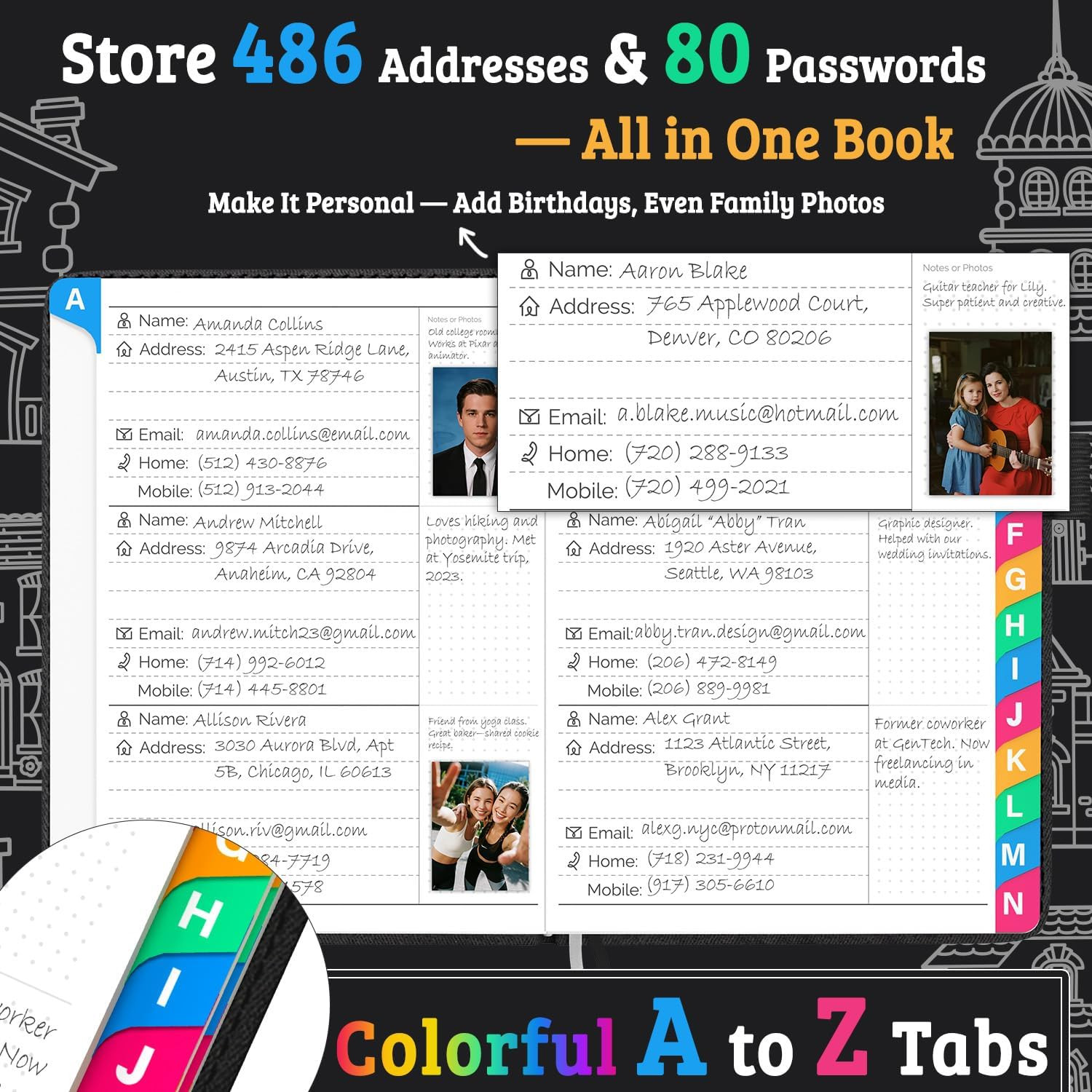 Address Book with Colorful Alphabetical Tabs – Telephone Address Contact Book