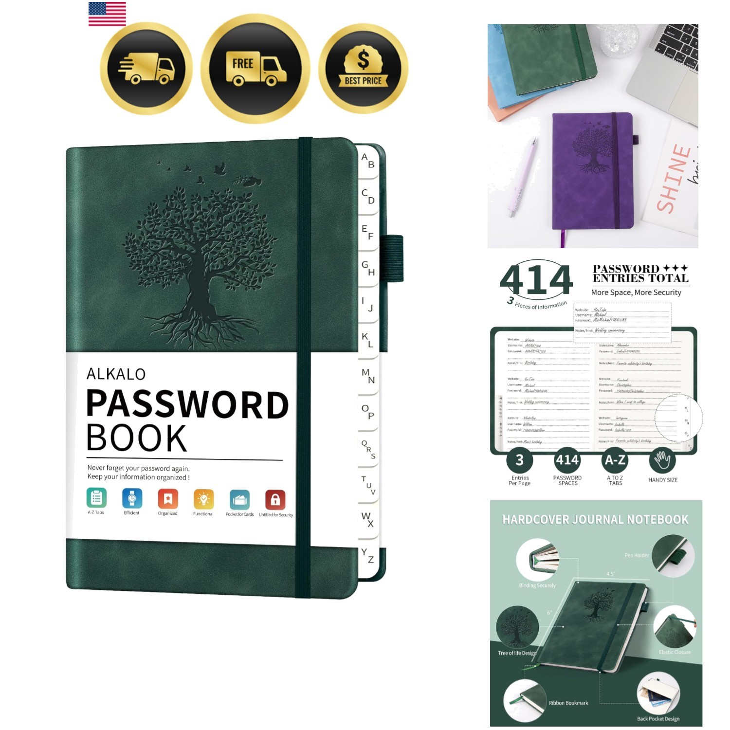 Password Book with Alphabetical Tabs, 4.5″x5.9″Small Pocket Password Keeper B…