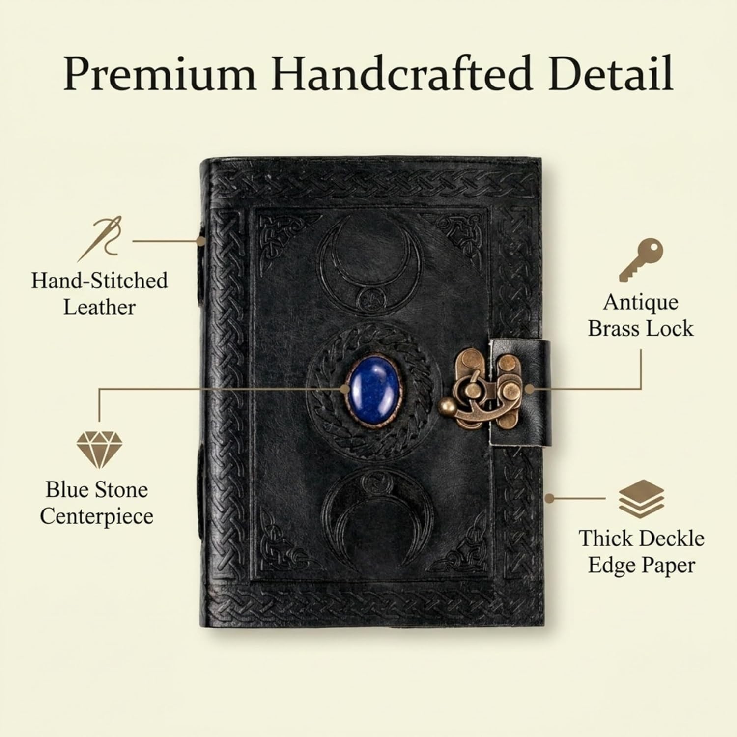 3 Moon Blue Lapis Embossed Vintage Leather Journal | 240 Pages of Antique Han…