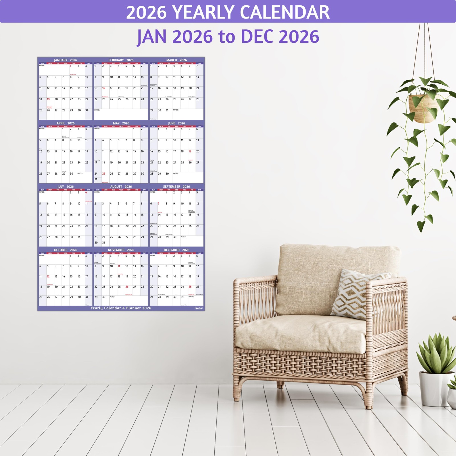 2026 Dry Erase Calendar – Large Yearly Wall calendar 2026, 38.2” x 25.2”,…