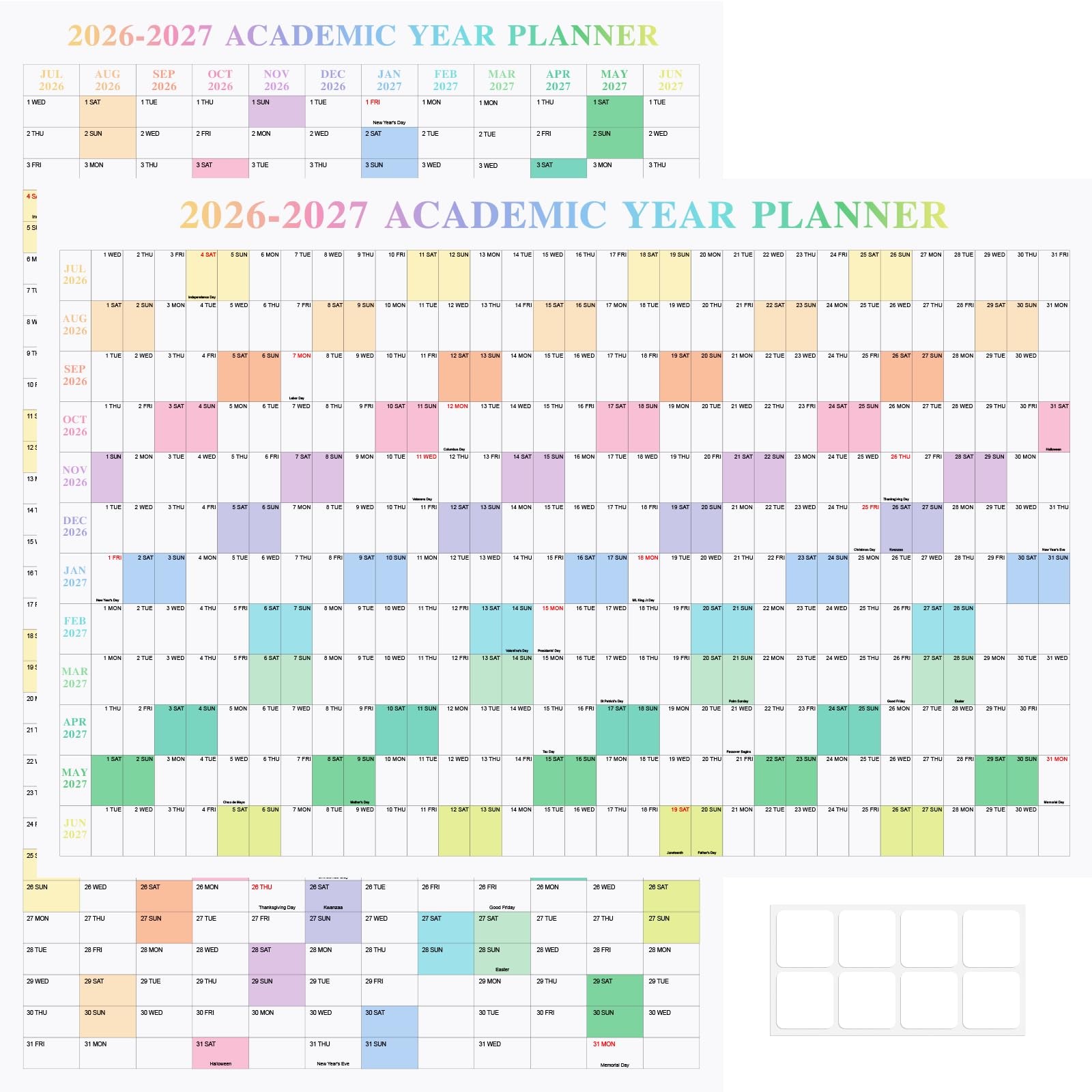 24″ x 36″ Exellewis 2026-2027 Academic Wall Calendar, 24″W x 36″H, colorful