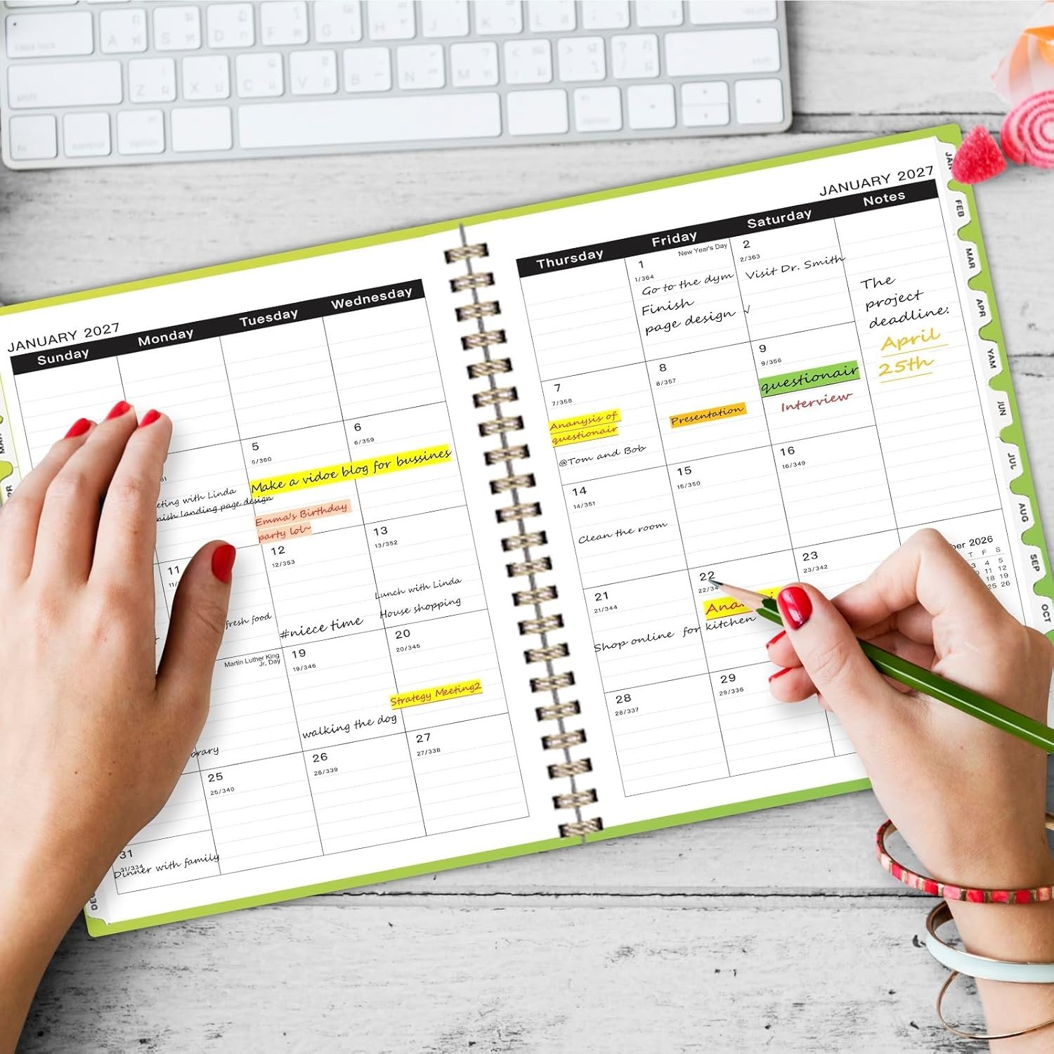 2026-2027 Large Monthly Planner – Spiral Bound with Waterproof Cover, 80 Pages