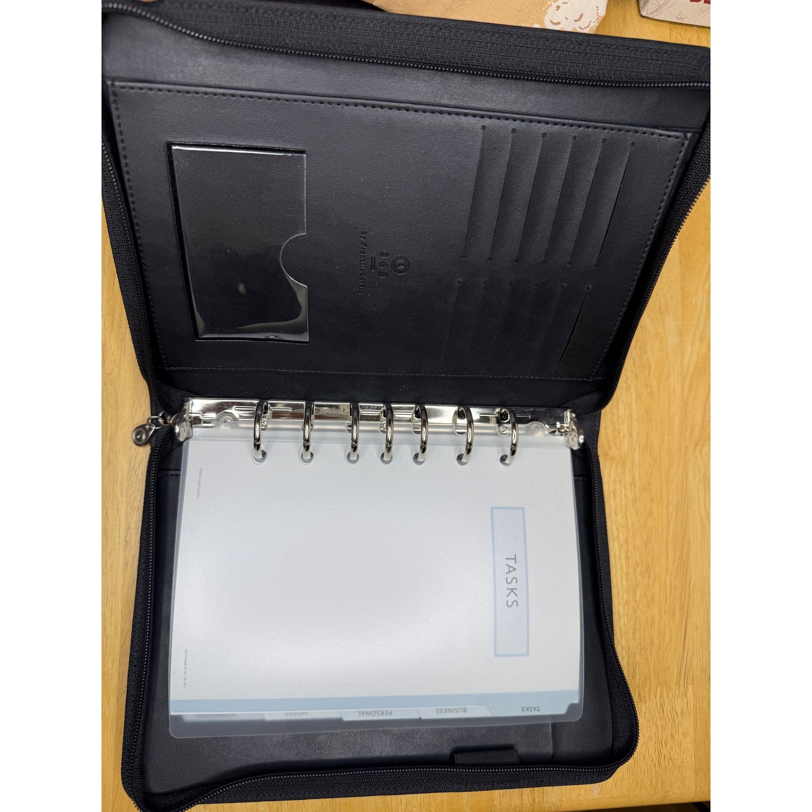 Franklin Covey Black Leather Zippered 7 Ring Planner Binder Organizer Classic