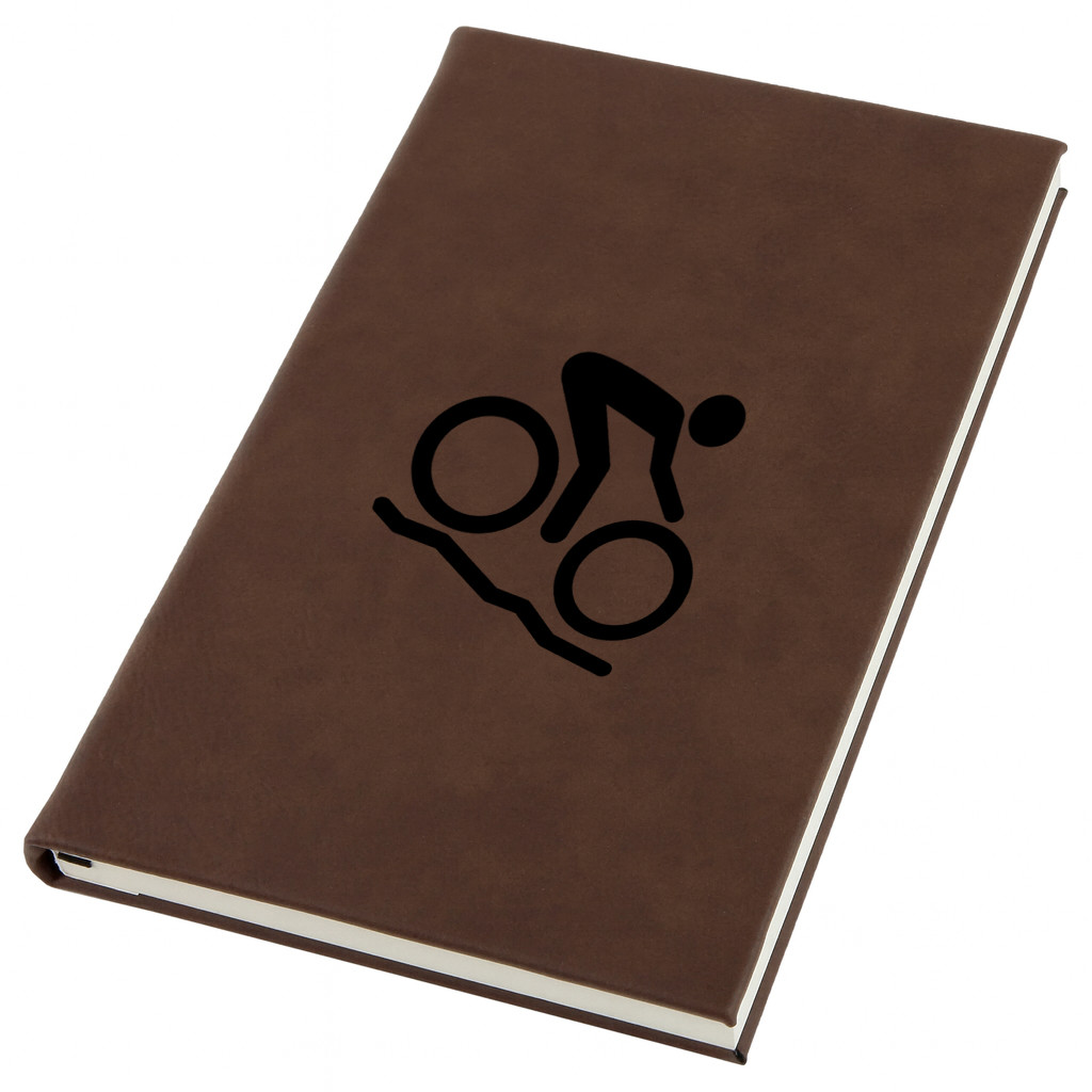 Mountain Bicycle Engraved Leather Journal, Personal Planner with Lined Pages