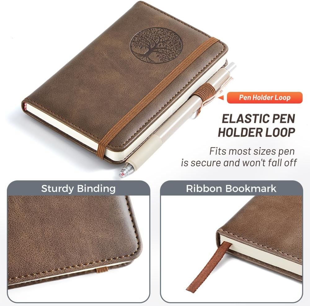 BIYUNRO Small Pocket Notebook, Leather Journal Mini Brown