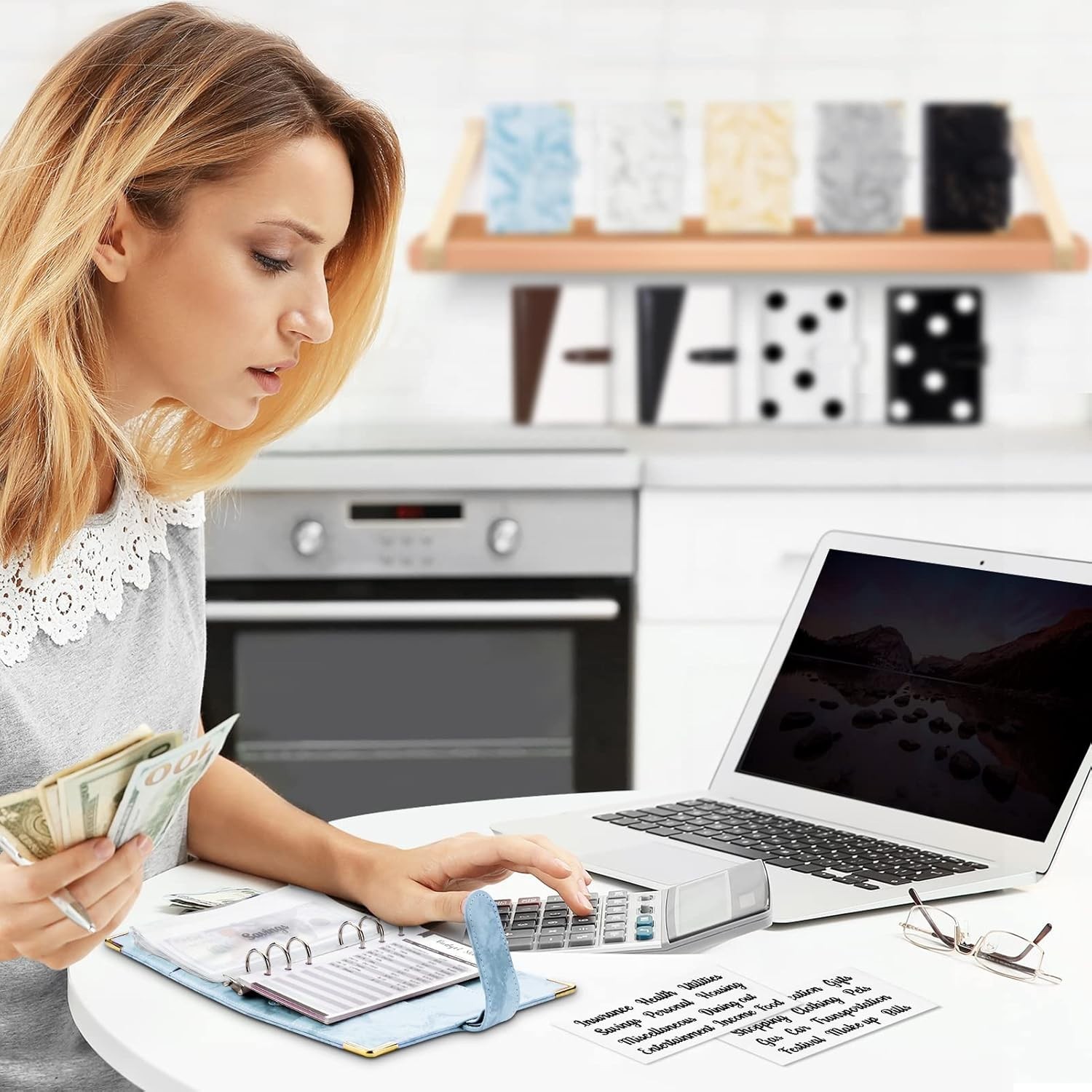 Waterproof 28-Piece Budget Planner with Cash Envelopes & Stylish Marble Cover