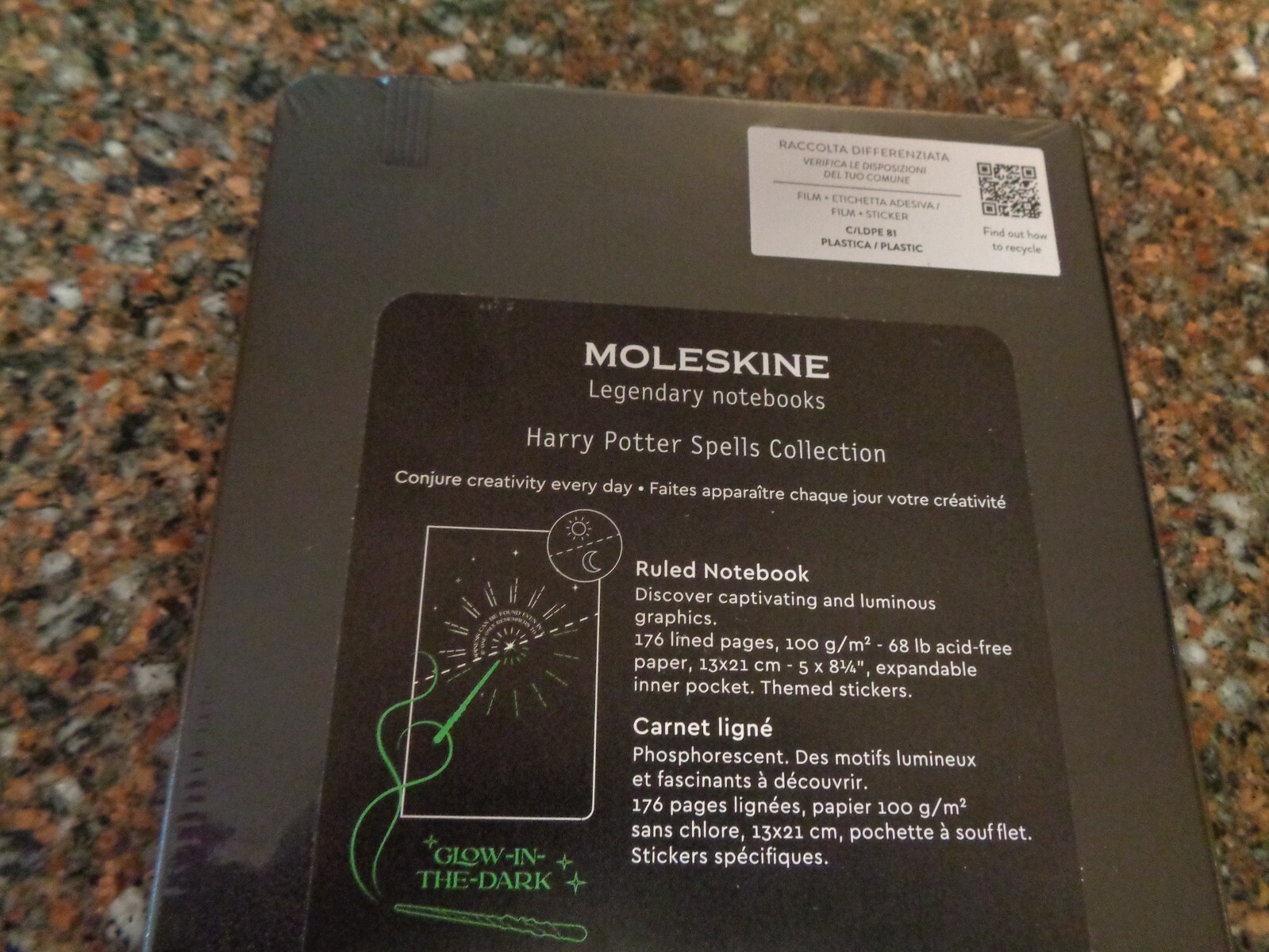 Moleskine Harry Potter Lumos Notebook Hard Cover, Ruled, Large Glow in Dark New