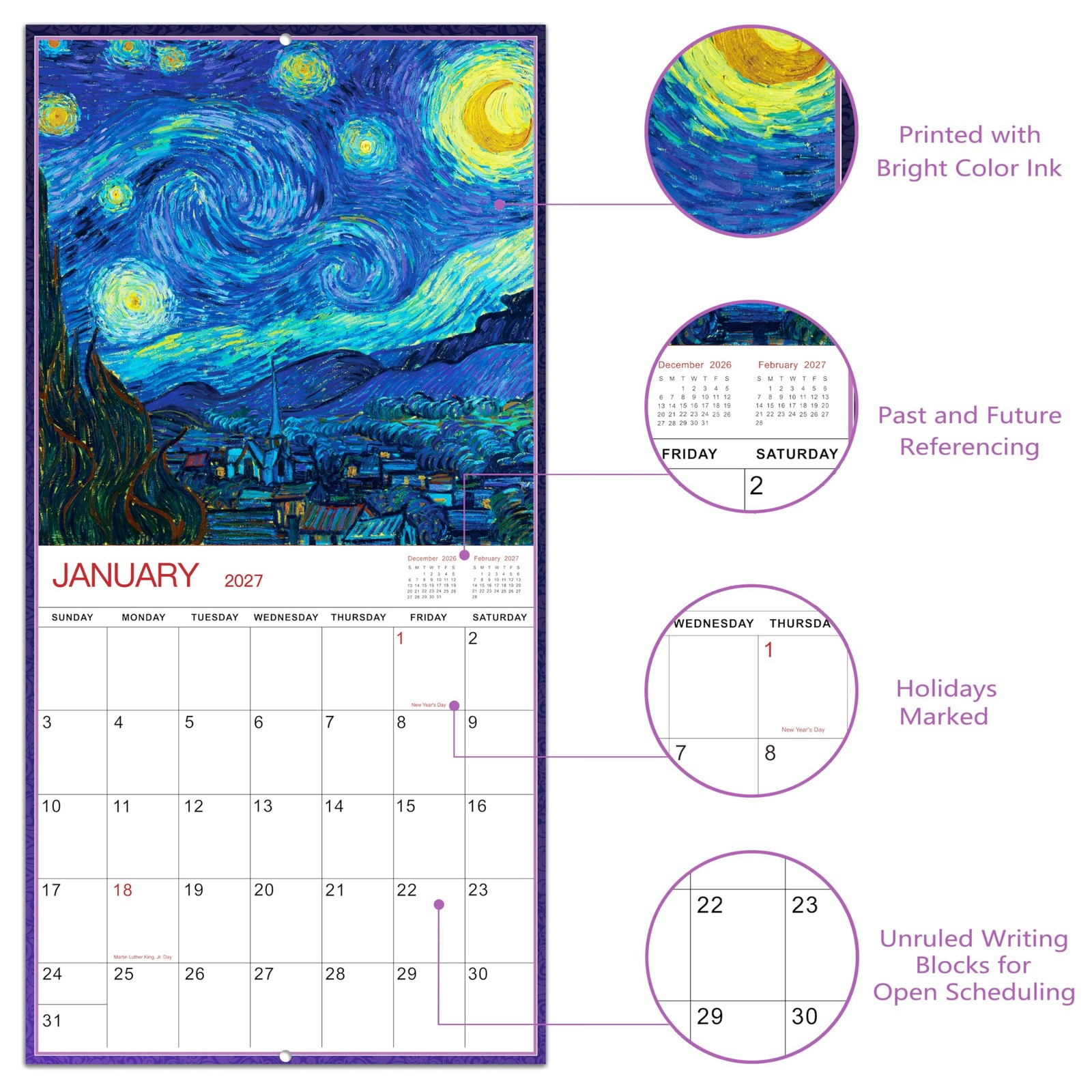 Wall Calendar 2026-2027 – 2026-2027, 18-Month Monthly Medium, blue