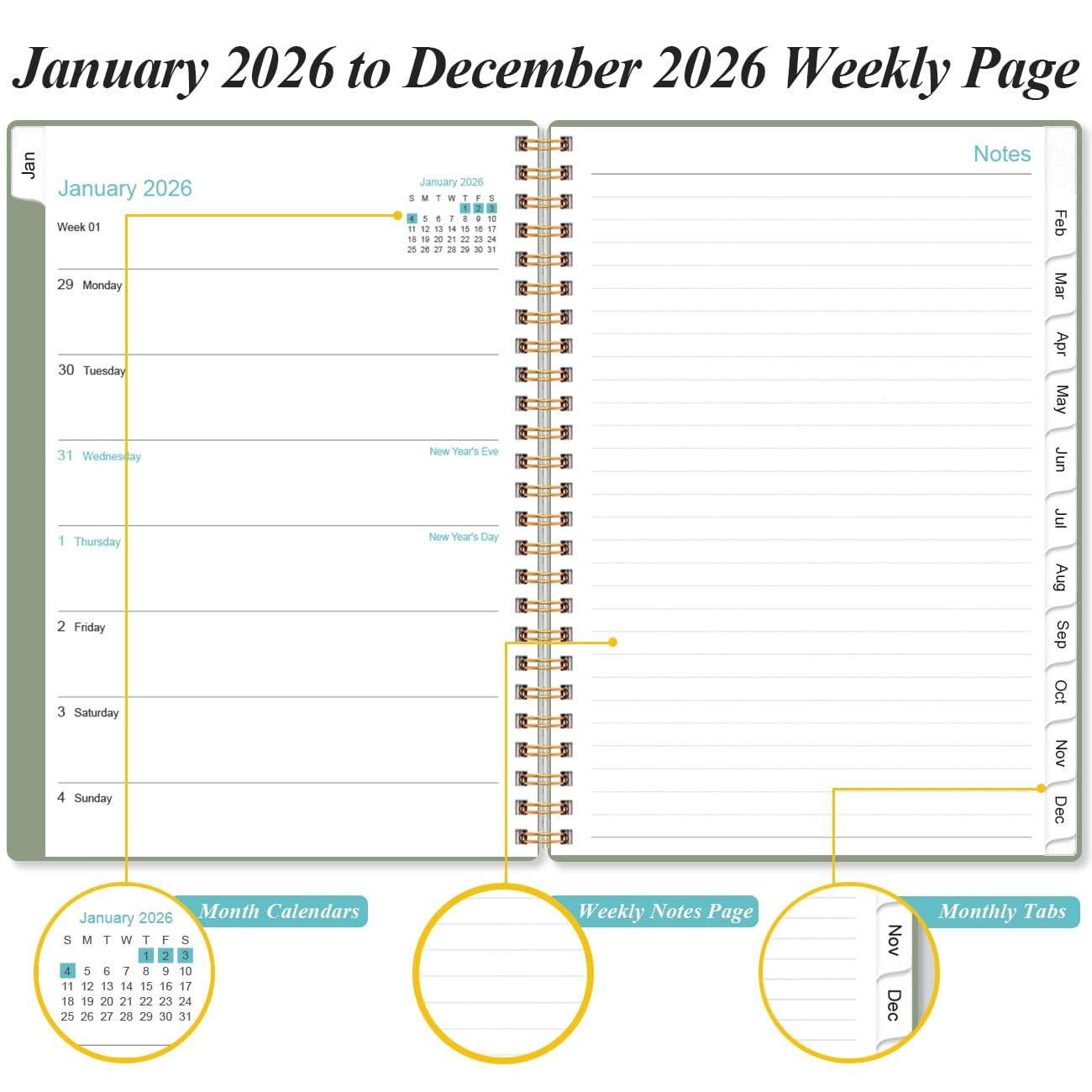 2024 Weekly Monthly Planner, January – December, 5″ x 8″ Flexible Cover