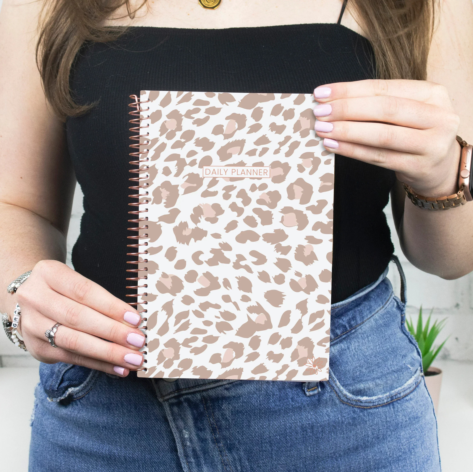 bloom daily planners Undated Soft Cover Planner, 5.5″ x 8.25″, Tan Leopard