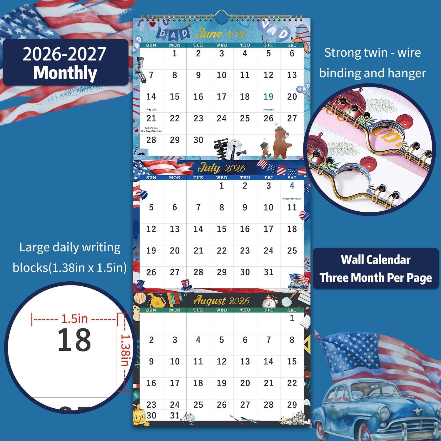 Calendar 2026-2027 – Wall 2026-2027, April 2026 – July Multicolored