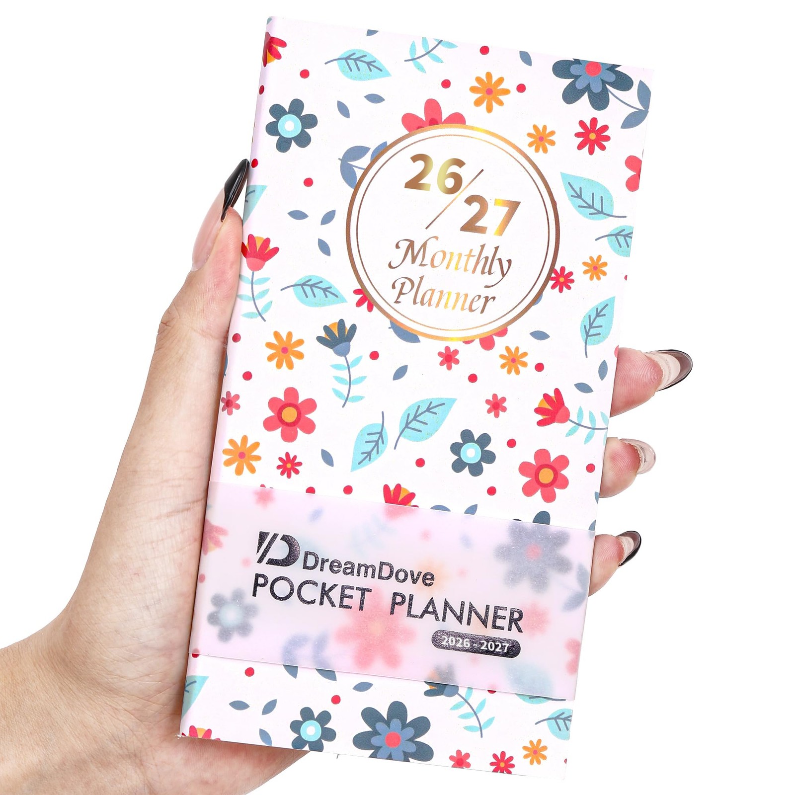 DreamDove Planner 2026-2027 Pocket Monthly 3.5 x 6.5 inches, Floral-1PCS