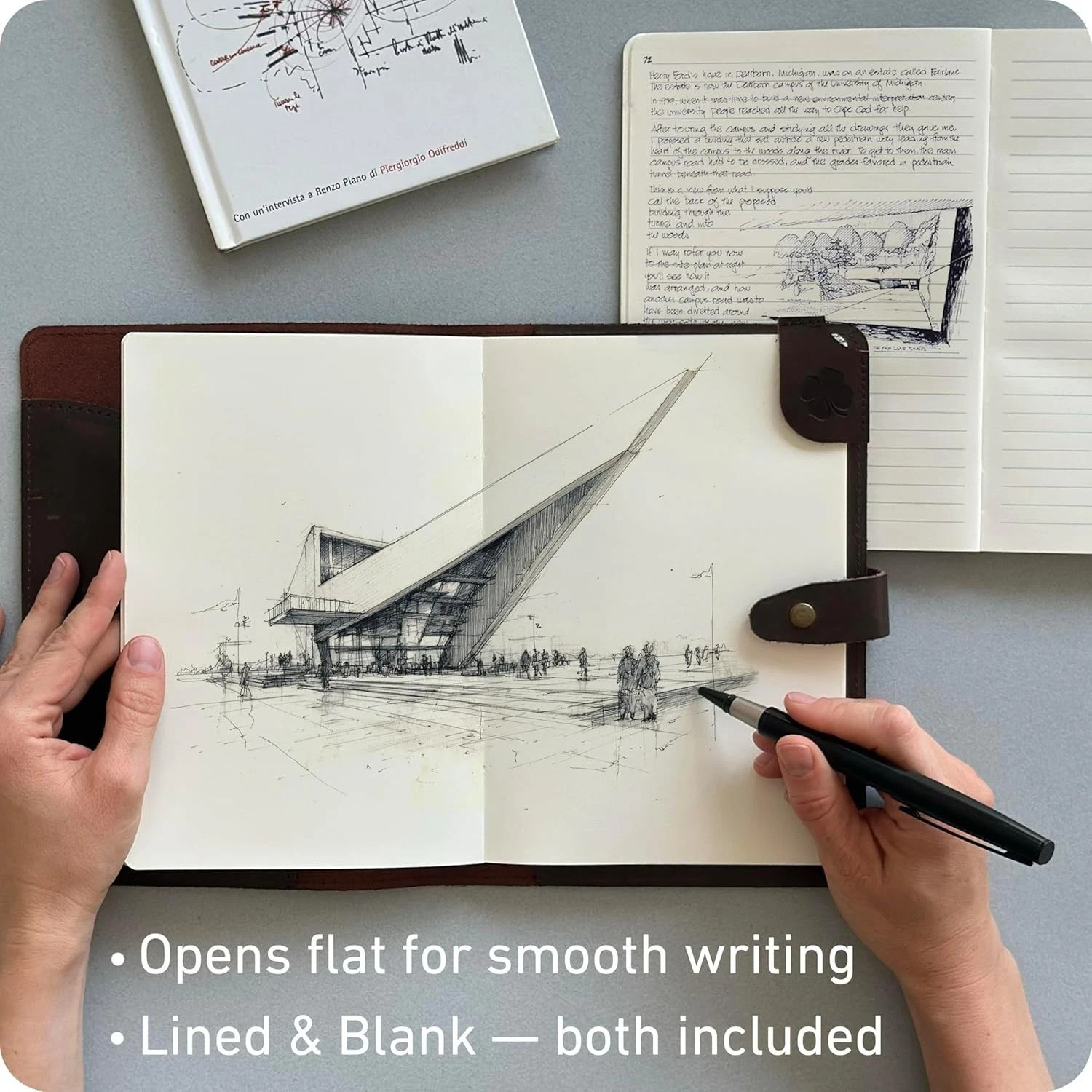 Lay-Flat Refillable Leather Notebook 5×8 – Perfect for Notes & Sketches