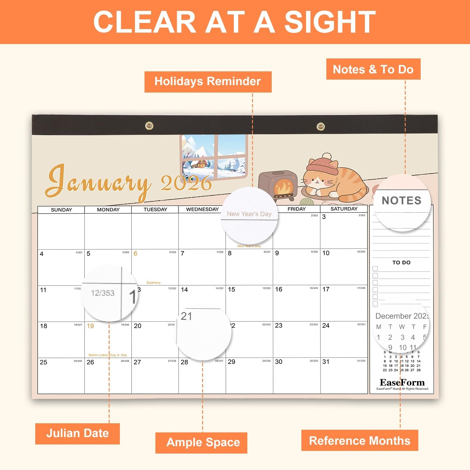 24 Month Desk Calendar 2026-2027, 17″ x 12″, Jan.2026-Dec.2027 | Thick Bleed-…